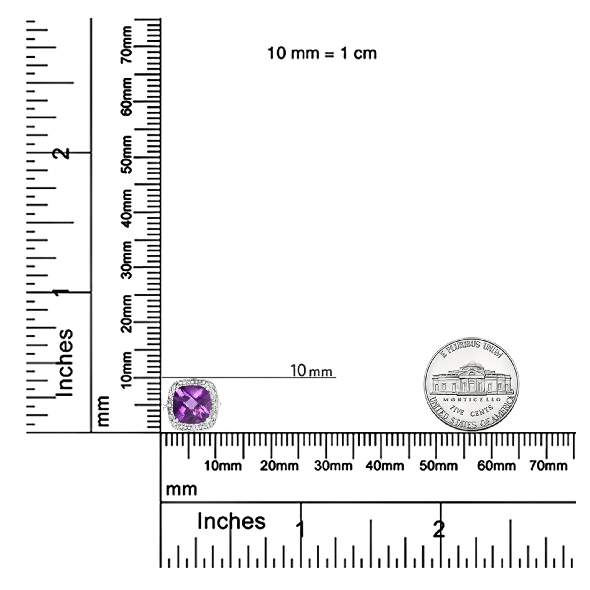 .925 Sterling Silver 10mm Cushion Cut Amethyst Gemstone and Diamond Accent Lariat 4”-10” Adjustable Bolo Bracelet (H-I Color, SI1-SI2 Clarity) - Friggin Jewelry