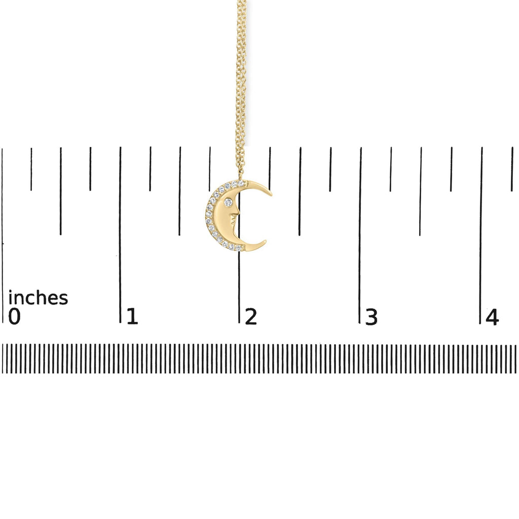 14K Yellow Gold 1/10 Cttw Diamond Crescent Man on the Moon 18" Pendant Necklace (H-I Color, SI1-SI2 Clarity) - Friggin Jewelry