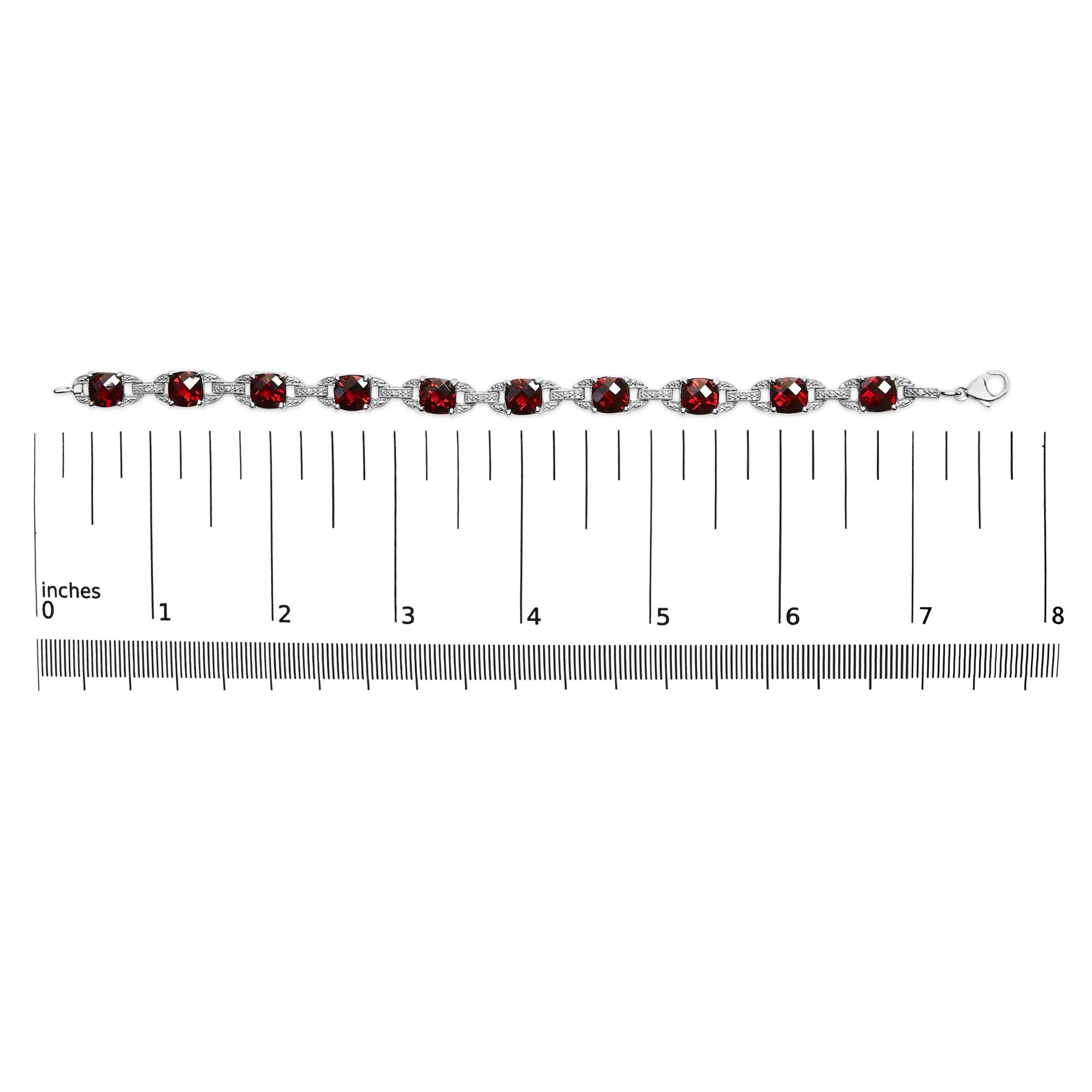 Bracciale tennis alla moda in argento sterling 925 da 7x7 mm con diamanti e granato rosso a cuscino a scacchi (colore IJ, purezza I1-I2) - Misura 7" pollici - Friggin Jewelry