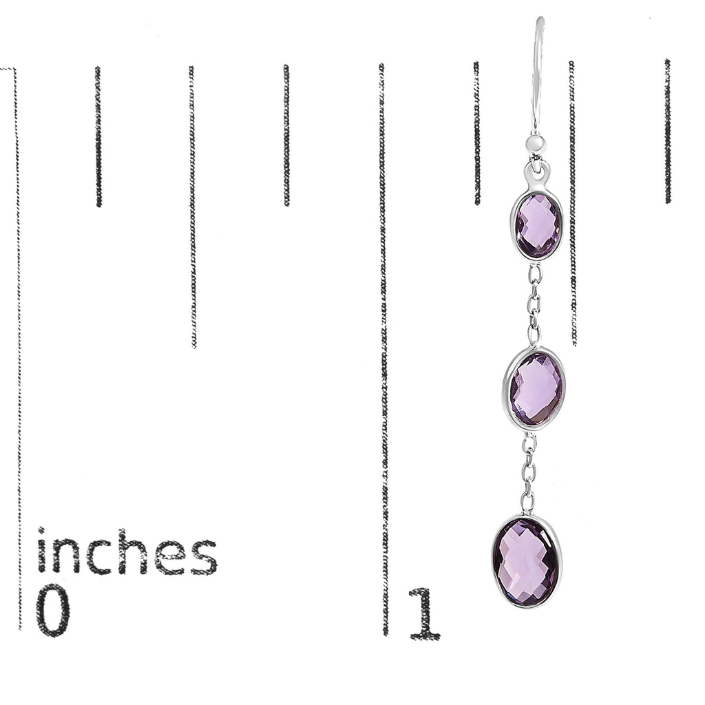 .925 Sterling Silver Checkerboard Cut Oval Purple Amethyst 2" Inch Drop and Dangle Earrings - Friggin Jewelry