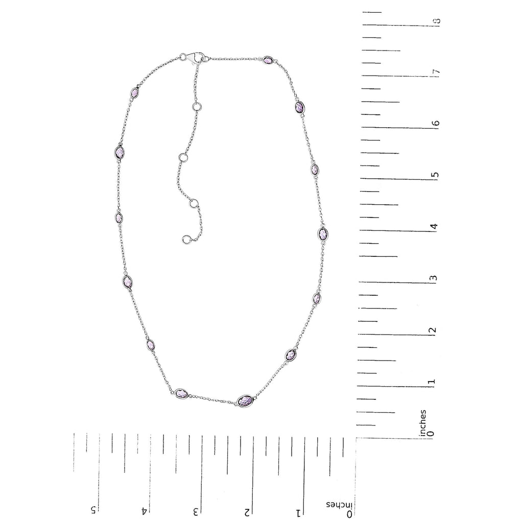 .925 Sterling Silver Checkerboard Cut Purple Amethyst Bezel Station Necklace - 22" Inches - Friggin Jewelry