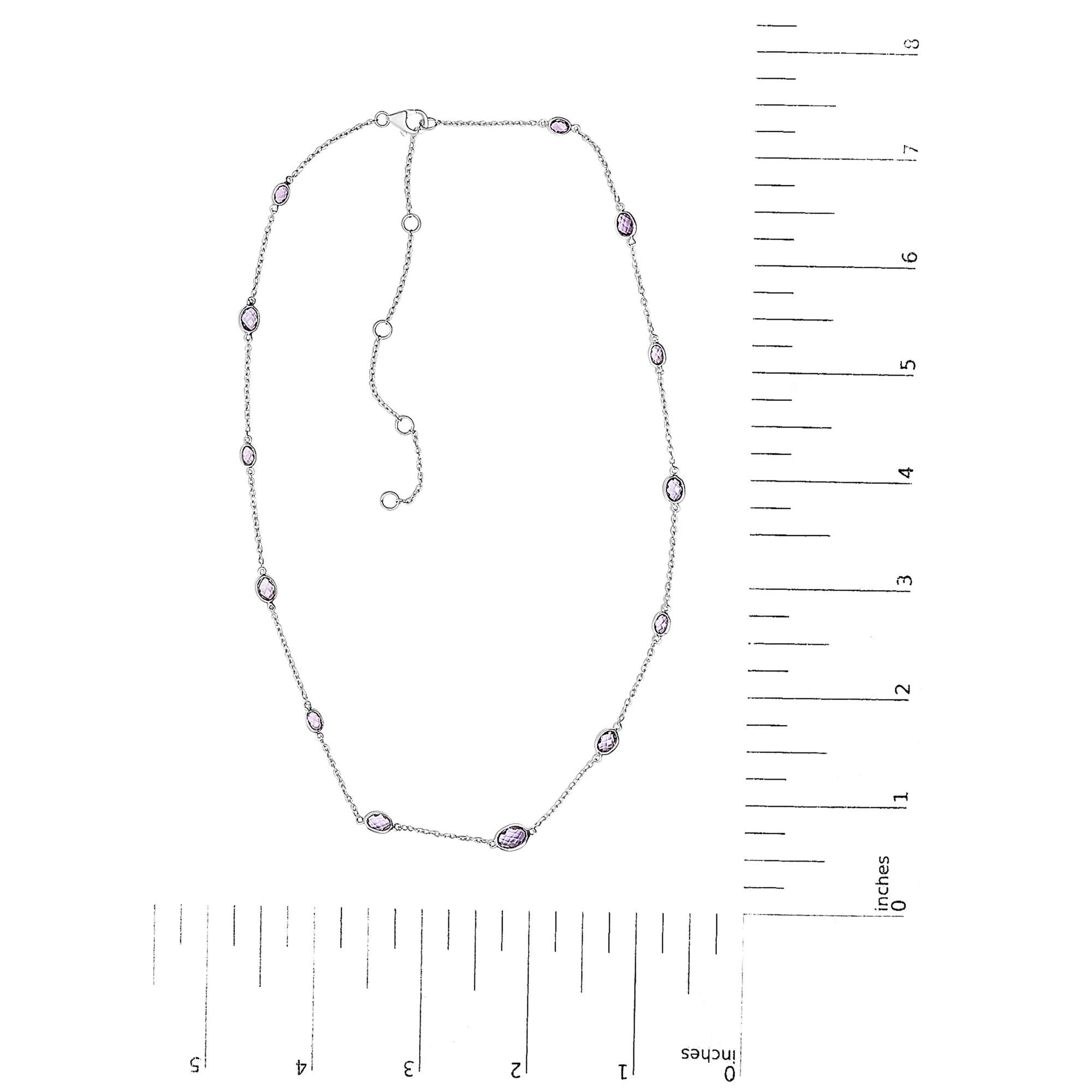 .925 Sterling Silver Checkerboard Cut Purple Amethyst Bezel Station Necklace - 22" Inches - Friggin Jewelry