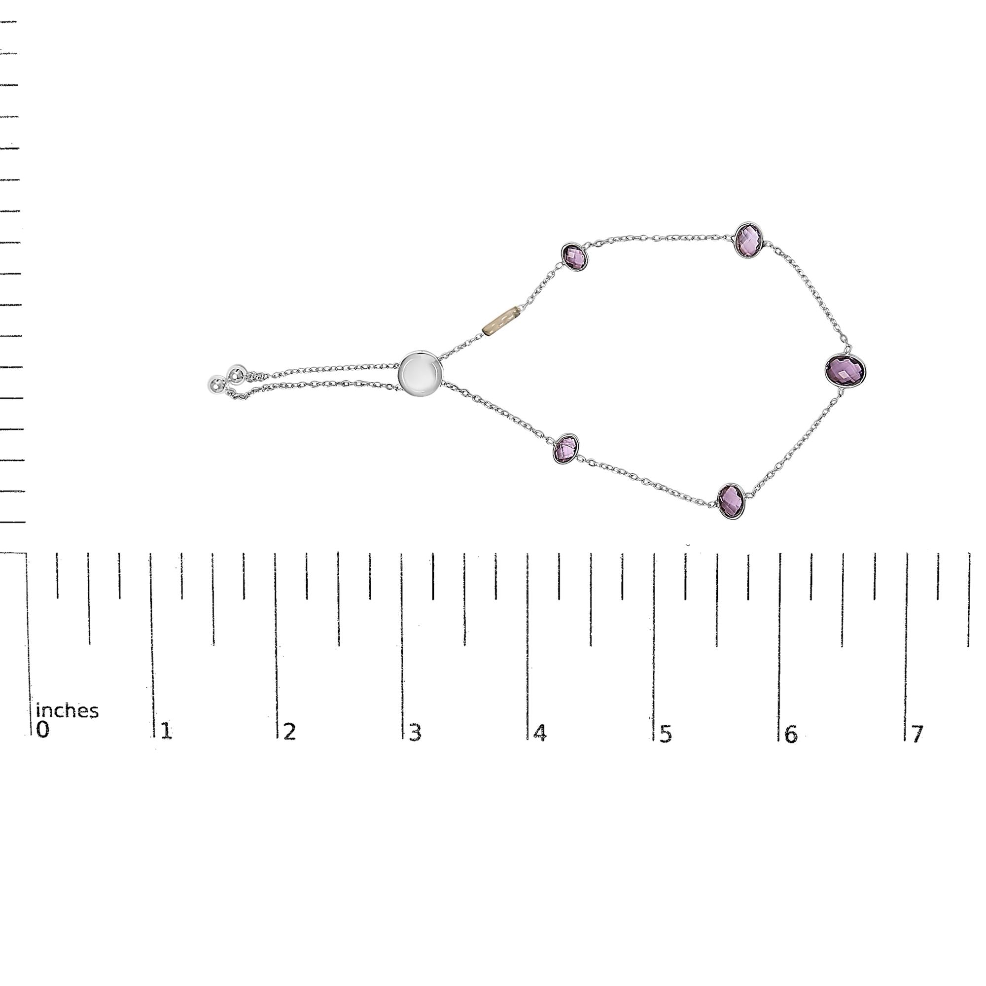 Braccialetto Bolo regolabile a 5 posizioni con castone in argento sterling 925 e ametista viola - Friggin Jewelry