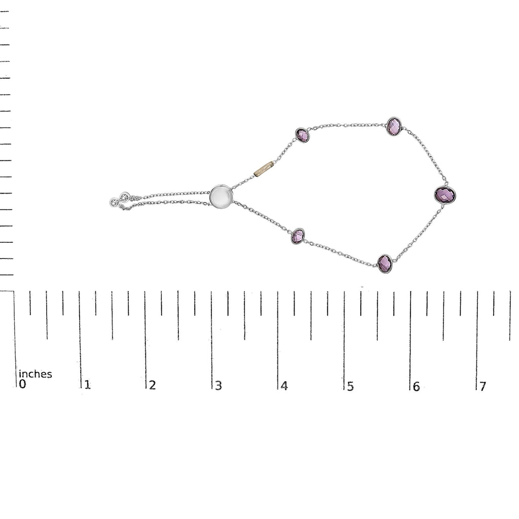 Braccialetto Bolo regolabile a 5 posizioni con castone in argento sterling 925 e ametista viola - Friggin Jewelry
