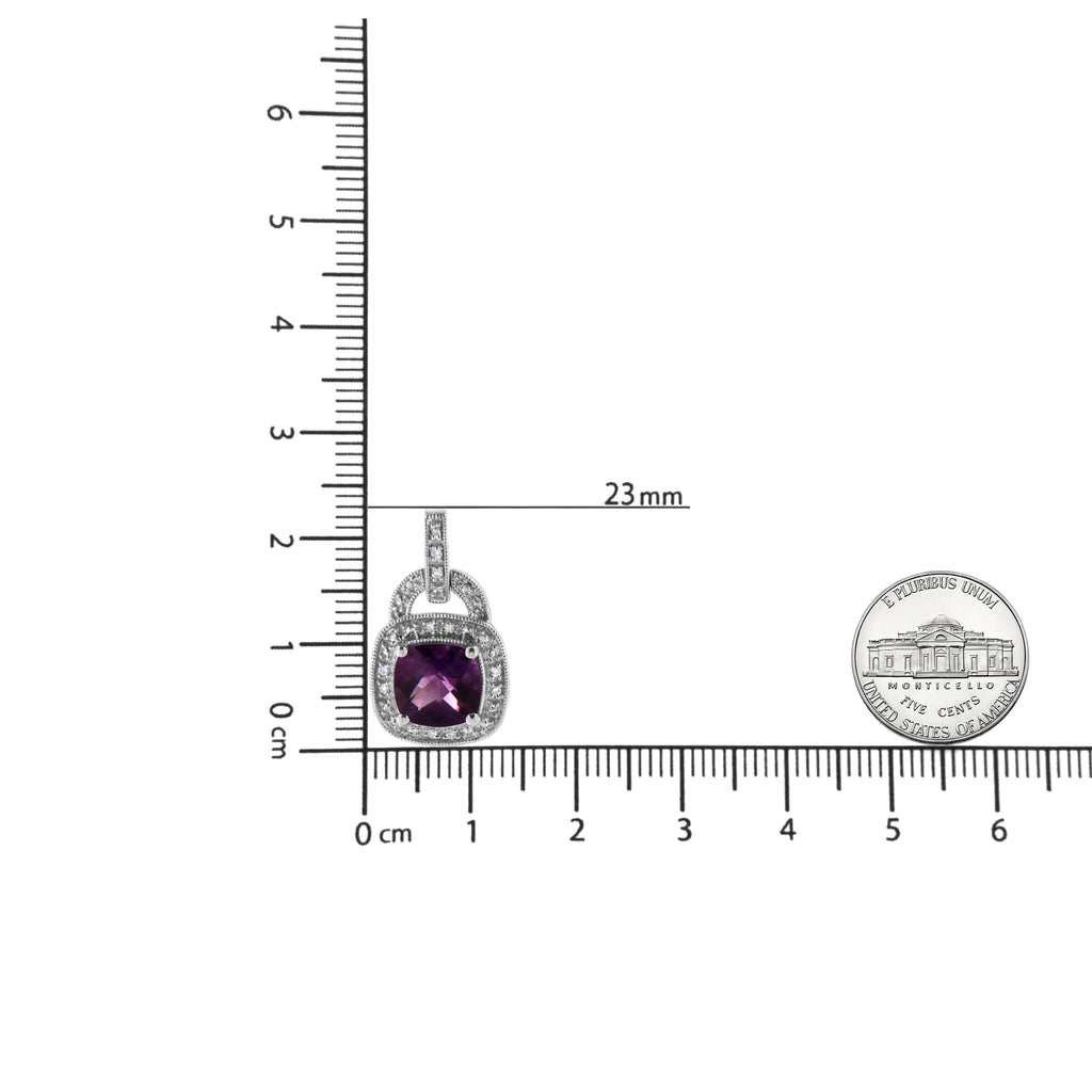 .925 Sterling Silver 8MM Natural Cushion Shaped Amethyst and Diamond Accent Halo with Push Back Dangle Earrings (I-J Color, I2-I3 Clarity) - Friggin Jewelry