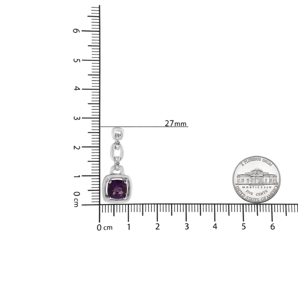 .925 Sterling Silver 6x6MM Cushion Shaped Natural Purple Amethyst and Diamond Accent Drop and Dangle Earrings (I-J Color, I1-I2 Clarity) - Friggin Jewelry