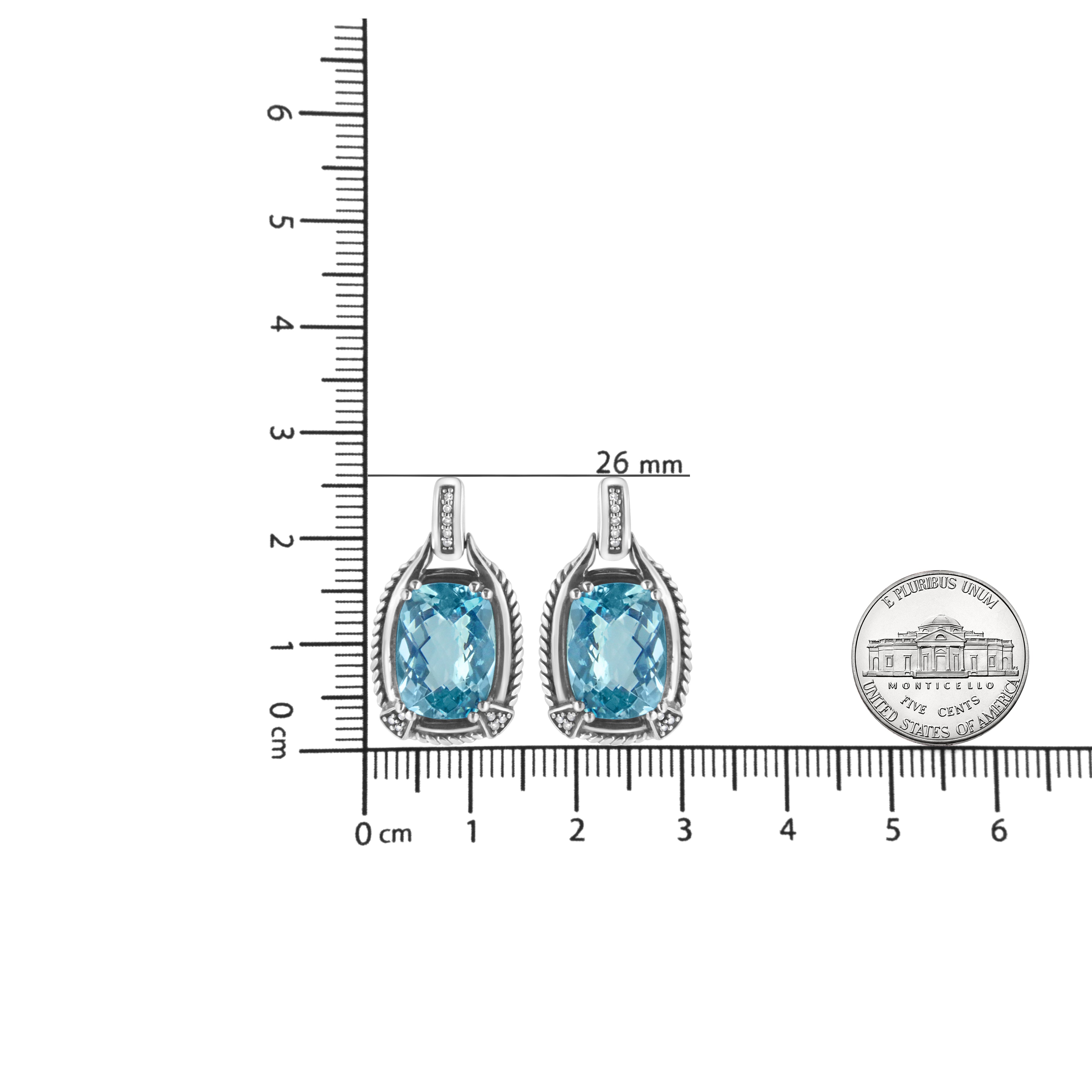 .925 Sterling Silver 14x10MM Cushion Cut Blue Topaz Gemstone and Diamond Accent Dangle Earring (I-J Color, I1-I2 Clarity) - Friggin Jewelry