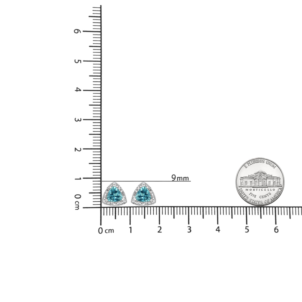 .925 Sterling Silver 6x6 mm Trillion Cut Blue Topaz Gemstone and Diamond Accent Stud Earring (I-J Color, I1-I2 Clarity) - Friggin Jewelry