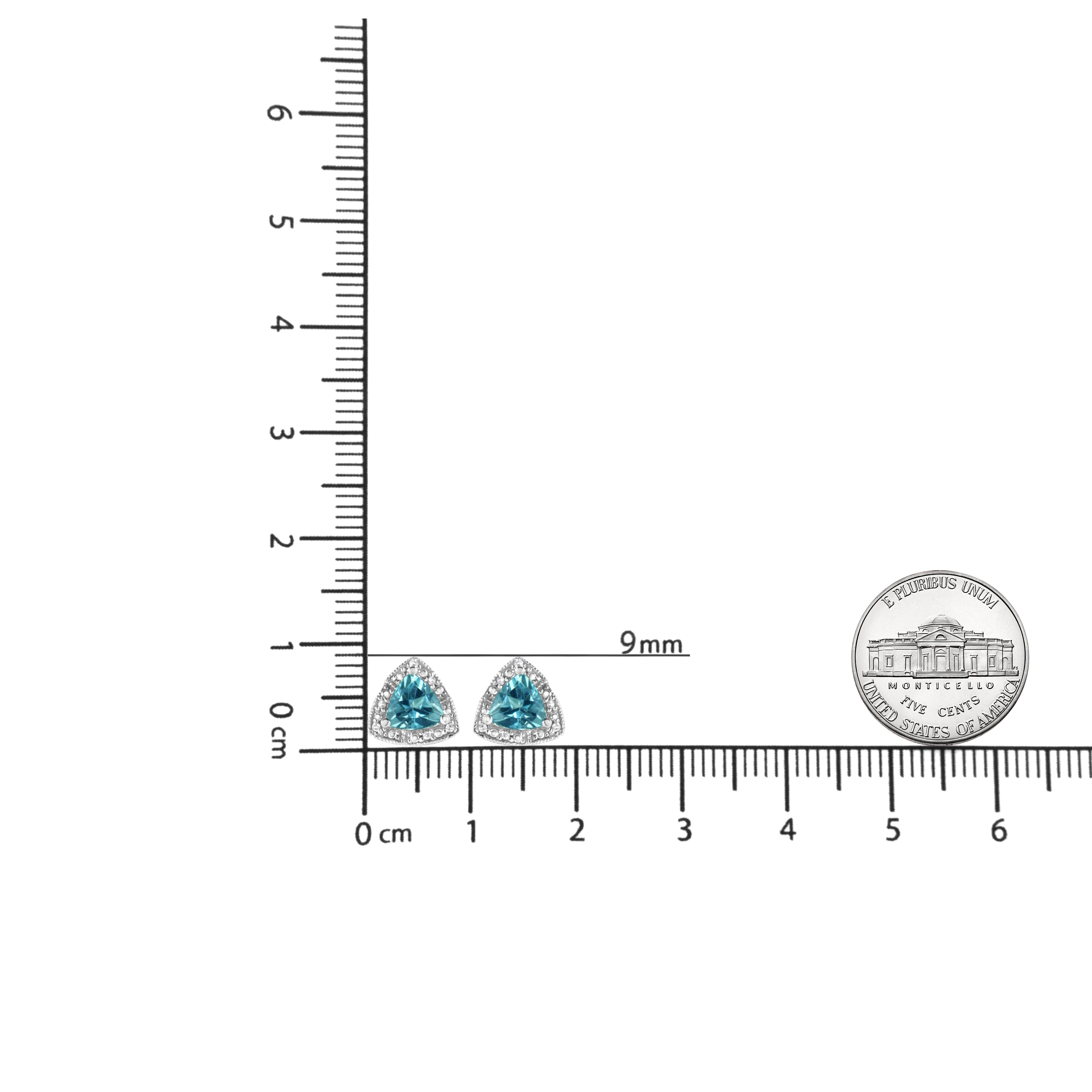 .925 Sterling Silver 6x6 mm Trillion Cut Blue Topaz Gemstone and Diamond Accent Stud Earring (I-J Color, I1-I2 Clarity) - Friggin Jewelry