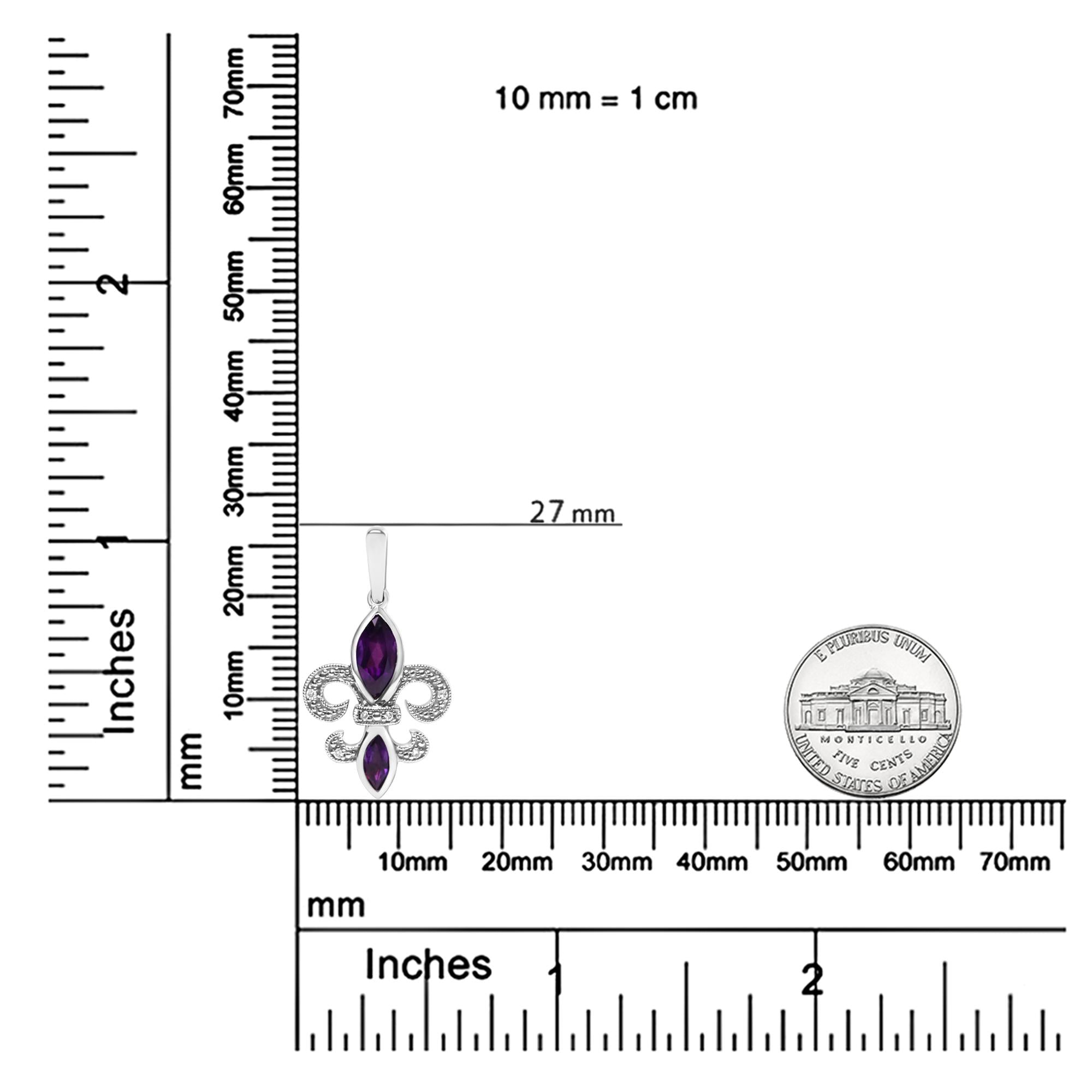 .925 Sterling Silver Marquise Cut Amethyst and Diamond Accent Fleur De Lis Dangle Stud Earrings (H-I Color, SI1-SI2 Clarity) - Friggin Jewelry