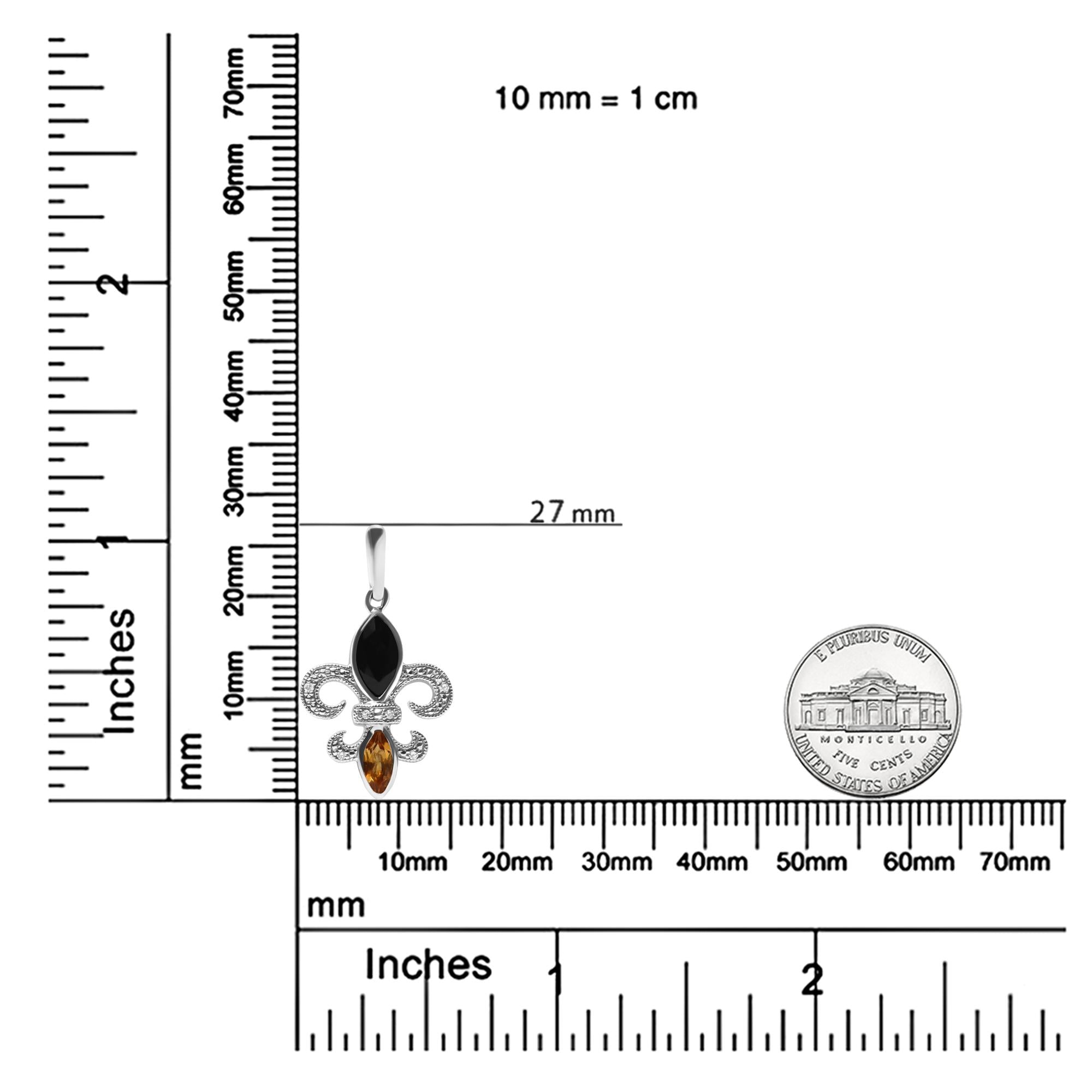 .925 Sterling Silver Marquise Cut Onyx and Citrine with Diamond Accent Fleur De Lis Drop Stud Earrings (H-I Color, SI1-SI2 Clarity) - Friggin Jewelry