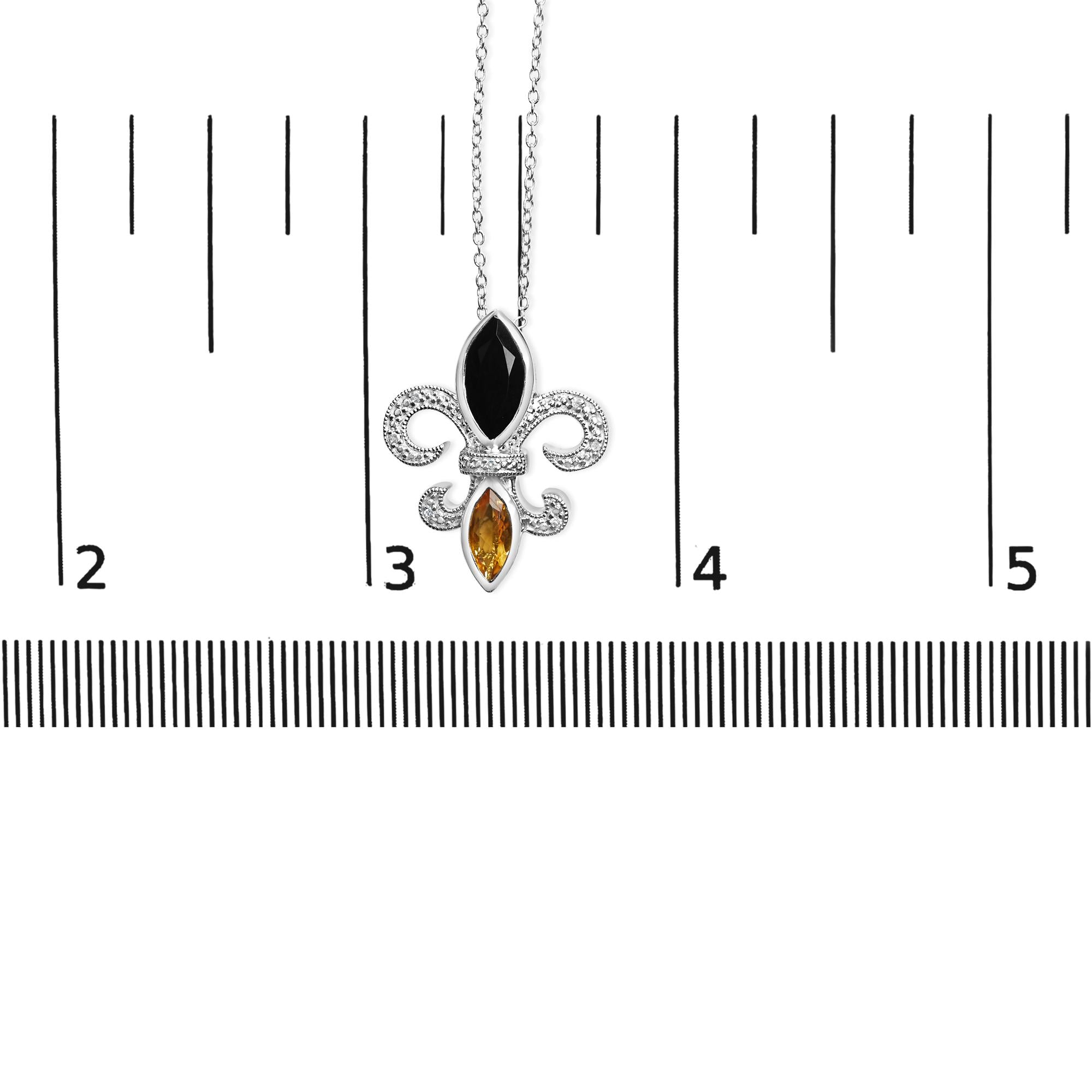 .925 Sterling Silver Marquise Onyx and Citrine and Diamond Accent Fleur De Lis Pendant Necklace (H-I Color, SI1-SI2 Clarity) - 18" - Friggin Jewelry