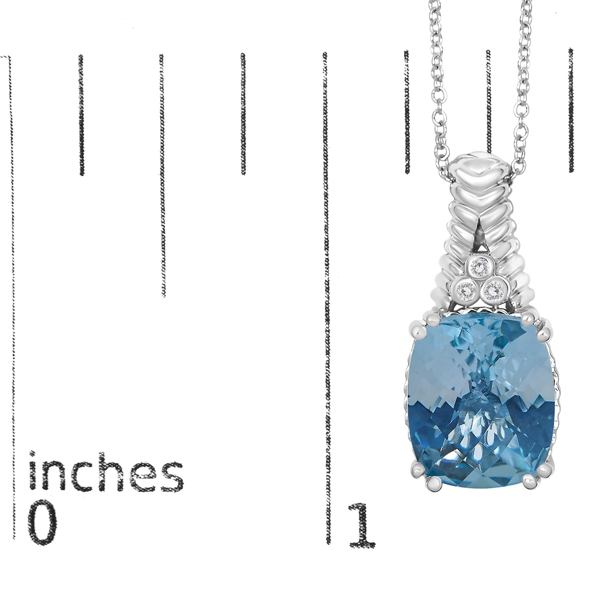 .925 Sterling Silver Blue Topaz and Diamond Accent Textured Pendant Necklace - 18" Inches - Friggin Jewelry