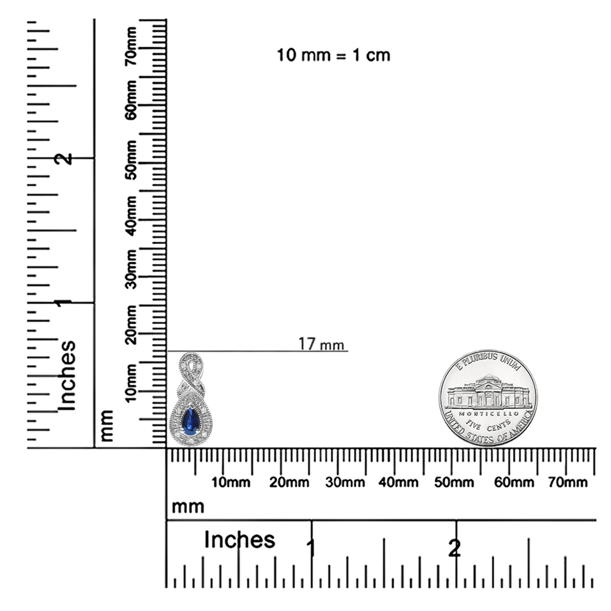Pendientes de botón con forma de infinito en plata de ley 925 de 4,5 x 3 mm con zafiro en forma de pera y detalles de diamantes (color HI, claridad SI1-SI2) - Friggin Jewelry