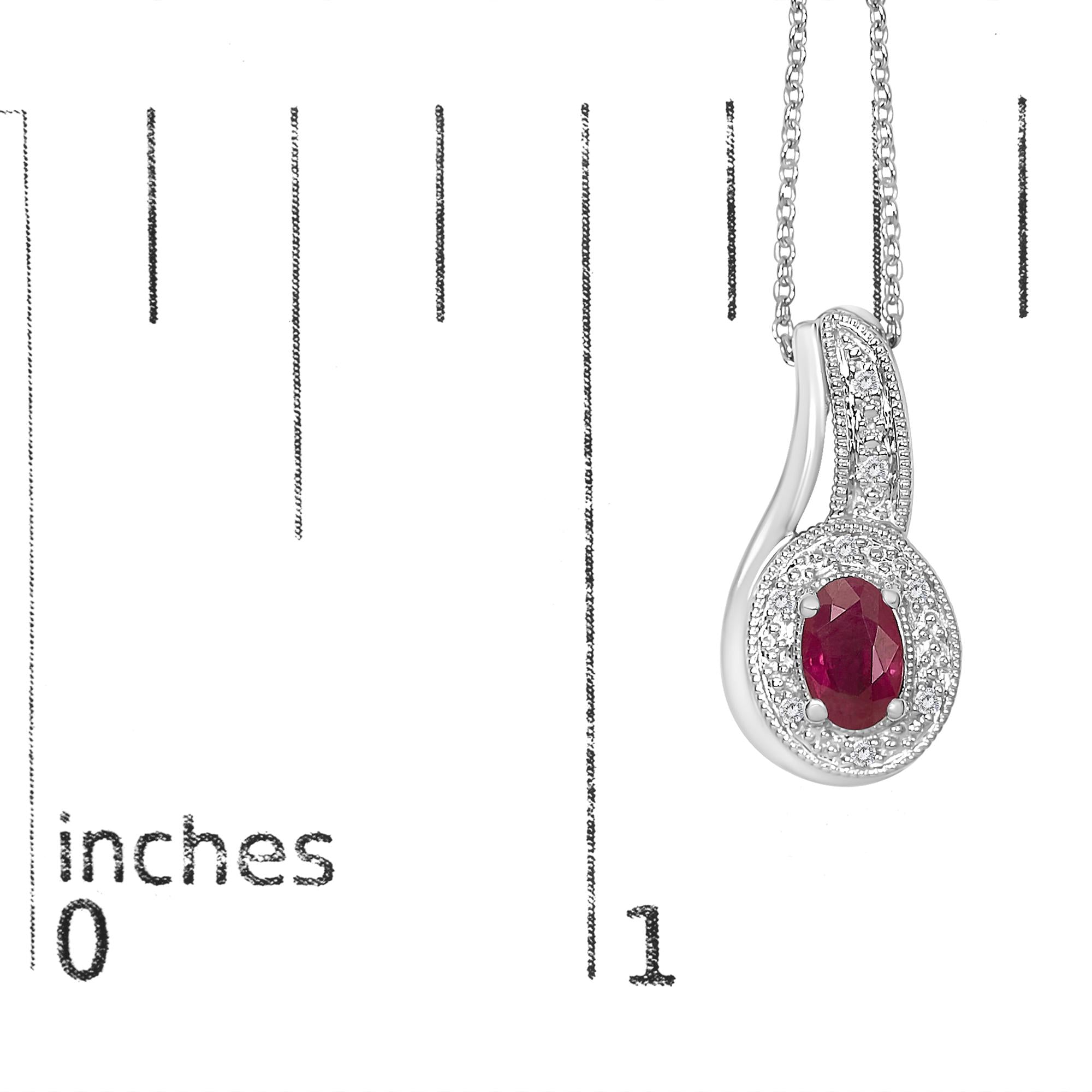 .925 Sterling Silver Red Ruby and Diamond Accent Milgrain Swirl Pendant Necklace - 18" Inches - Friggin Jewelry