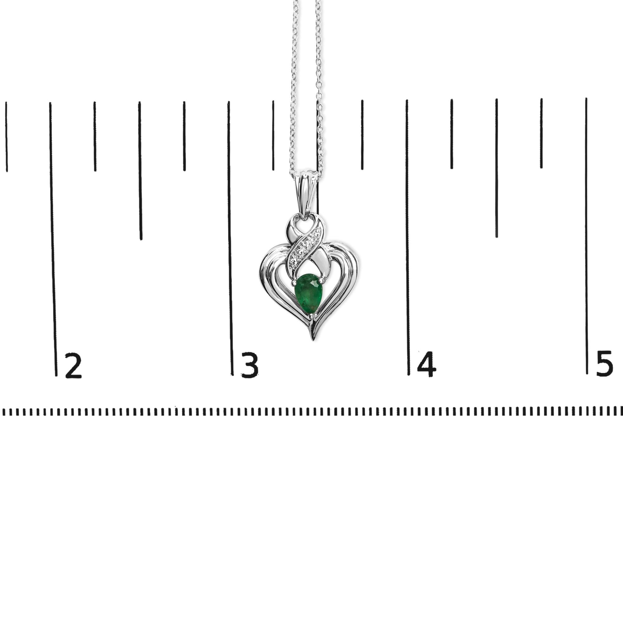 .925 Sterling Silver 6x4mm Pear Emerald and Diamond Accent Heart Pendant Necklace (H-I Color, SI1-SI2 Clarity) - 18 Inches - Friggin Jewelry