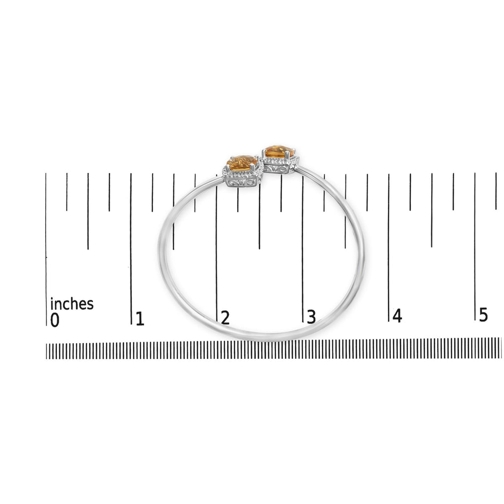.925 Sterling Silver 8mm Cushion Cut Yellow Citrine Gemstone and Diamond Accent Split Bypass Bangle Bracelet (H-I Color, SI1-SI2 Clarity)  - Fits up to 7.75" Inches - Friggin Jewelry