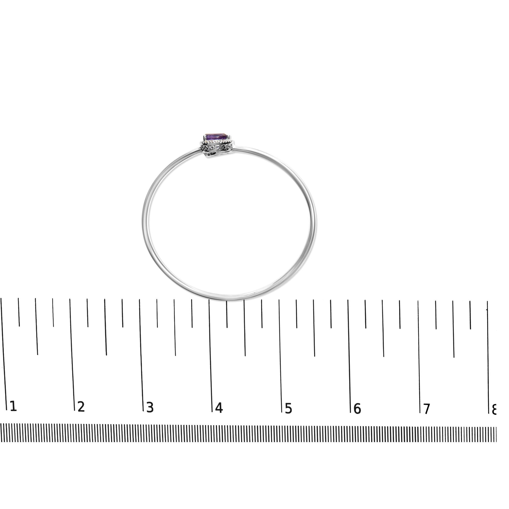 .925 Sterling Silver 8 x 5.5mm Pear Shape Amethyst  and Diamond Accent Halo Bypass Bangle Bracelet (H-I Color, SI1-SI2 Clarity)  - Fits up to 7" Inches - Friggin Jewelry