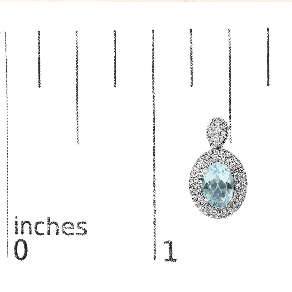 Pendientes de plata de ley 925 con detalles de diamantes y topacio azul ovalado con halo de cuentas (color IJ, claridad I1-I2) - Friggin Jewelry
