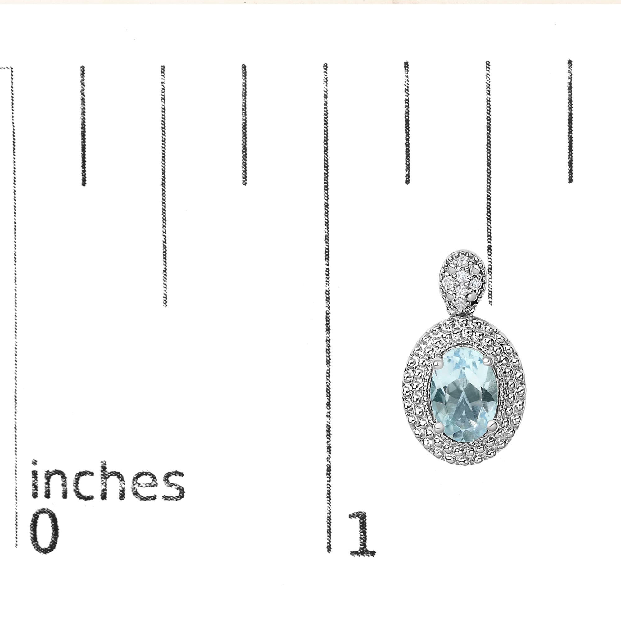 Pendientes de plata de ley 925 con detalles de diamantes y topacio azul ovalado con halo de cuentas (color IJ, claridad I1-I2) - Friggin Jewelry