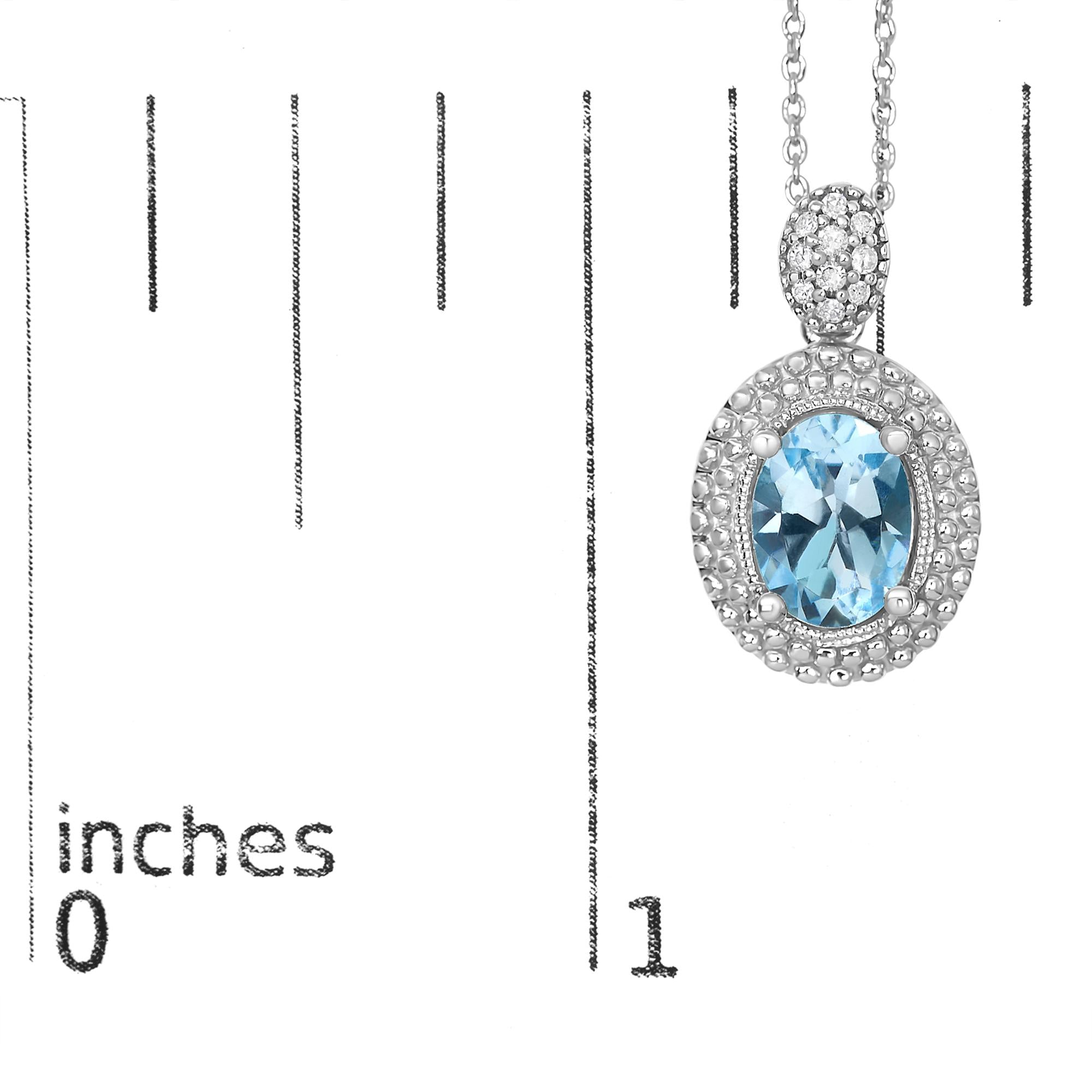 Collana con ciondolo a forma di alone di perline in argento sterling 925 con topazio blu ovale e diamanti - 18" pollici - Friggin Jewelry