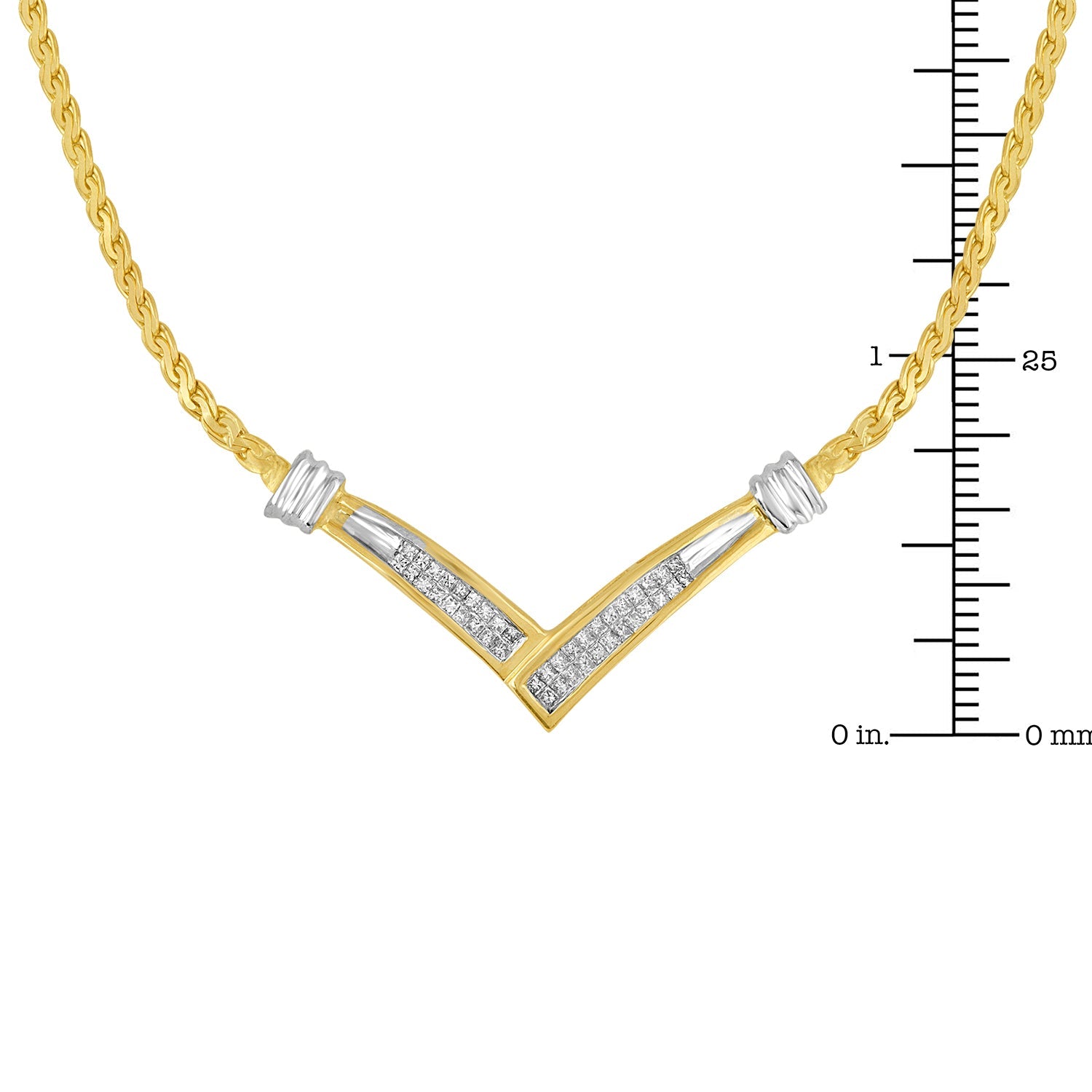 Collana con catena Franco da 18" in oro giallo e bianco 10K con diamanti taglio principessa da 1/2 ct incastonati a canale a forma di "V" (colore HI, purezza SI2-I1) - Friggin Jewelry