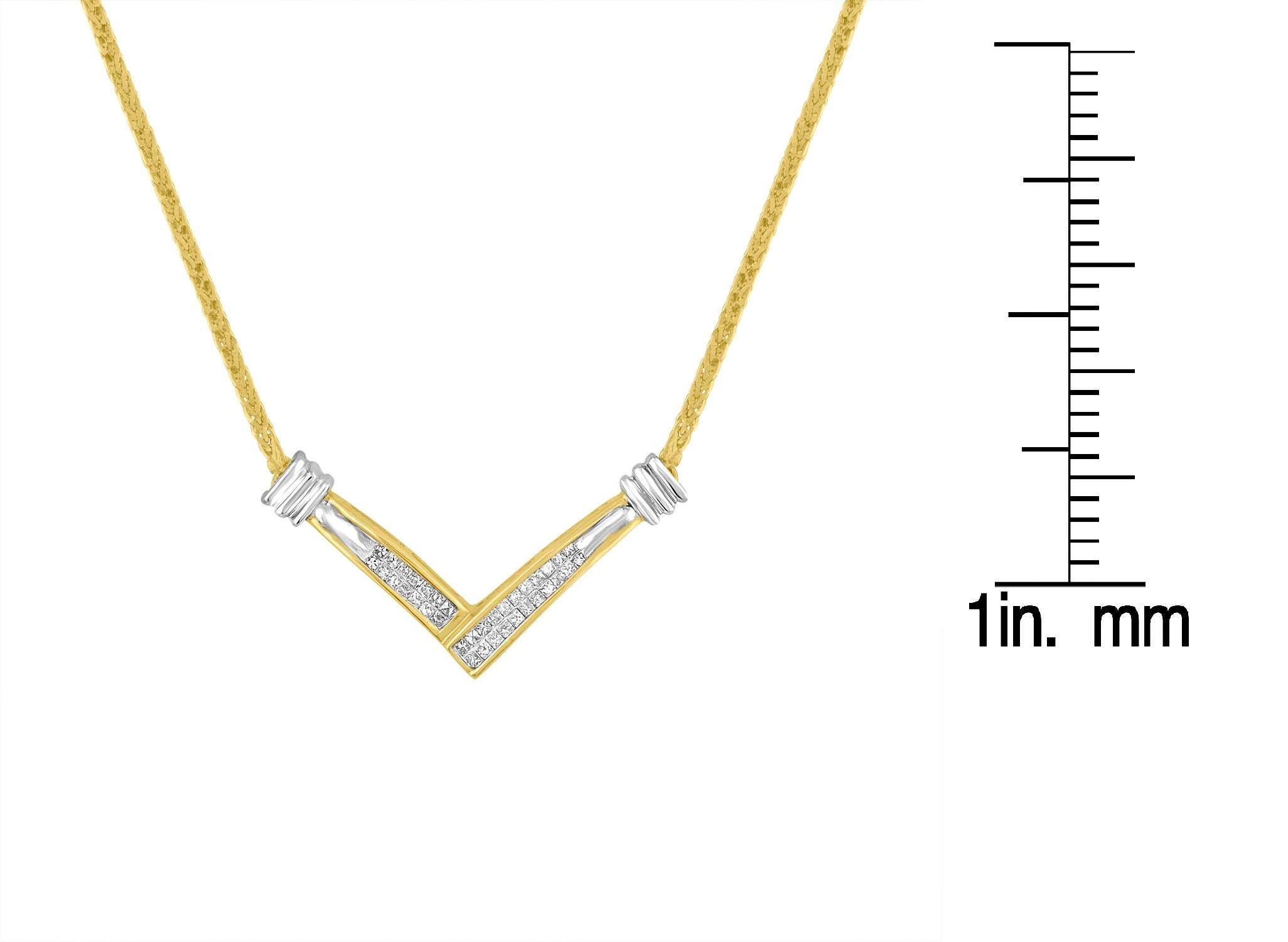 14K Yellow and White Gold 1/4 Cttw Princess Cut Diamond Channel-Set “V” Shape 18" Pendant Necklace (H-I Color, SI2-I1 Clarity) - Friggin Jewelry Premium
