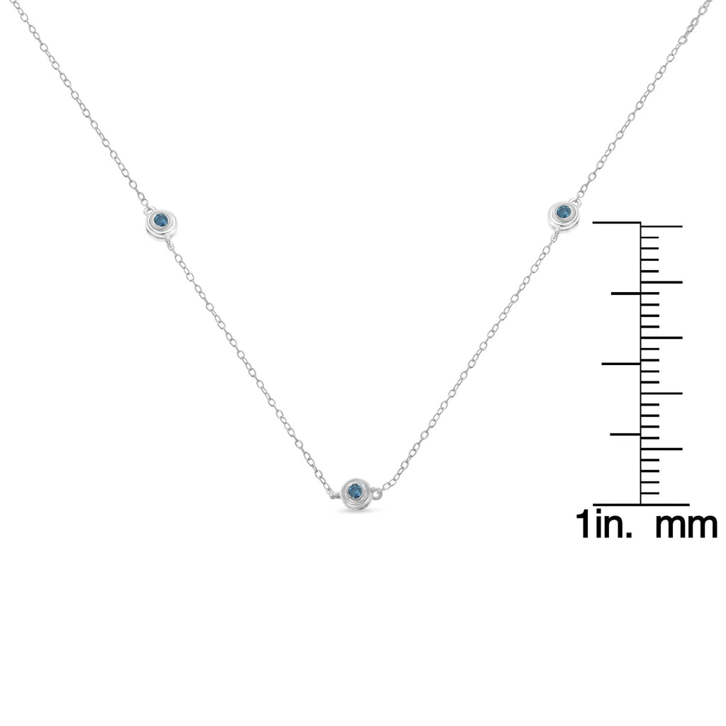 Sterling Silver Treated Blue Color Diamond Station Necklace (1/2 cttw, Blue Color, I2-I3 Clarity) - Friggin Jewelry