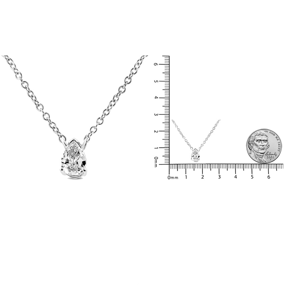 Collar con colgante de 45,7 cm en oro blanco de 14 quilates con solitario de diamantes en forma de pera de 1/5 quilates (color GH, claridad VS2-SI1) - Friggin Jewelry