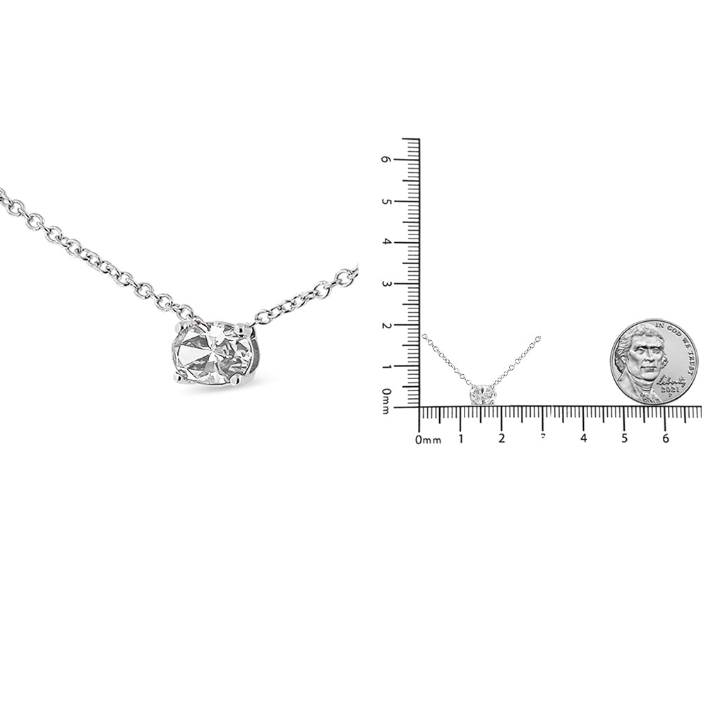 14K White Gold Lab Grown Oval Solitaire Diamond East West 18" Pendant Necklace (F-G Color, VS2-SI1 Clarity) - Friggin Jewelry