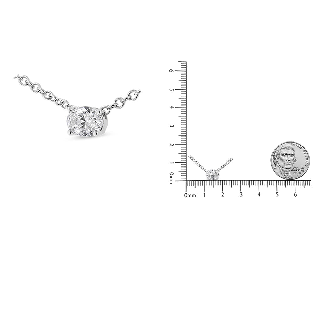 14K White Gold Lab Grown Oval Solitaire Diamond East West 18" Pendant Necklace (F-G Color, VS2-SI1 Clarity) - Friggin Jewelry