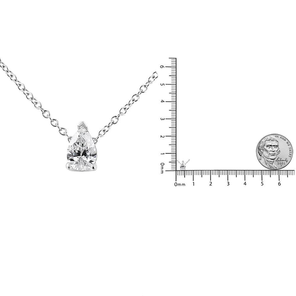 Collar con colgante solitario de diamante cultivado en laboratorio en forma de pera en oro blanco de 14 quilates (color FG, claridad VS2-SI1) - Friggin Jewelry