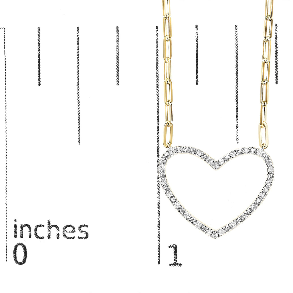 14K Yellow Gold Plated .925 Sterling Silver 1/4 Cttw Diamond Open Heart with Paperclip Chain Pendant Necklace (I-J Color, I2-I3 Clarity) - 18" Inches - Friggin Jewelry