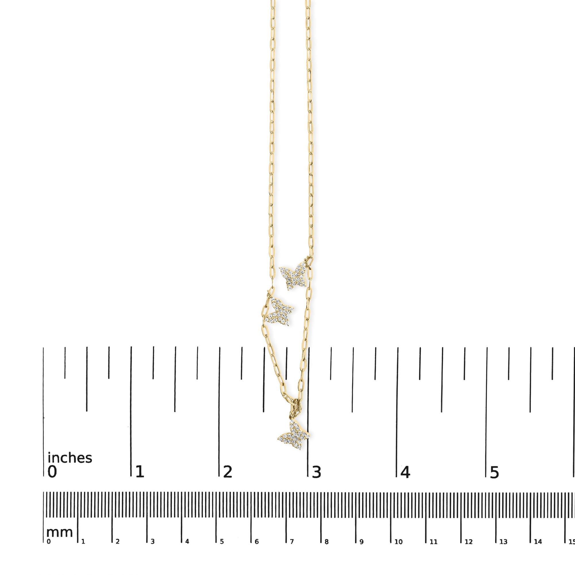 14KT Yellow Gold 1/2 Cttw Diamond Butterfly Station Paperclip Station Necklace (I-J Color, I1-I2 Clarity) - Adjustable 15"-17" Inches - Friggin Jewelry