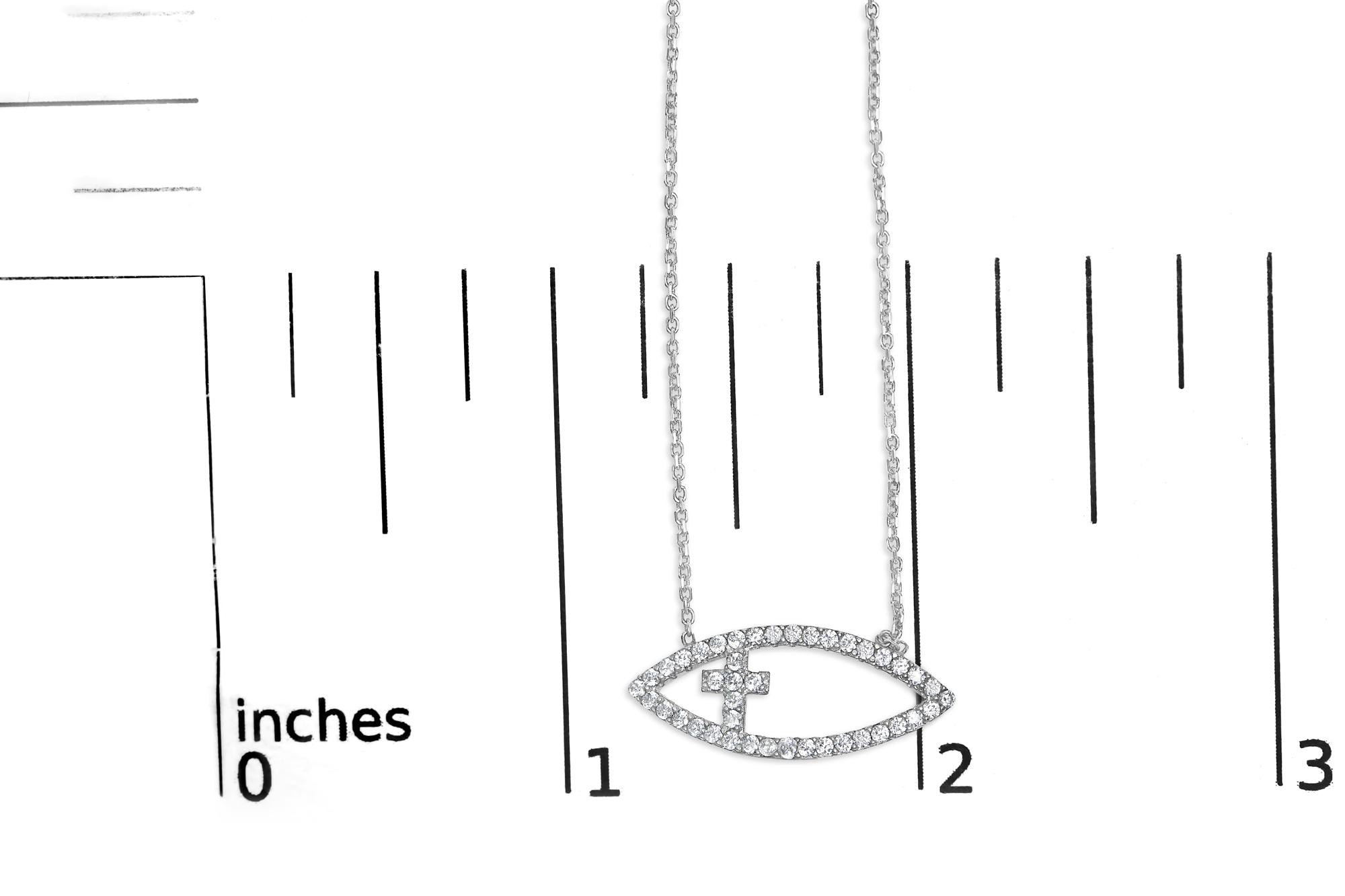 .925 Sterling Silver 1/2 Cttw Diamond Cross and Evil Eye 18" Inch Pendant Necklace (H-I Color, SI1-SI2 Clarity) - Friggin Jewelry