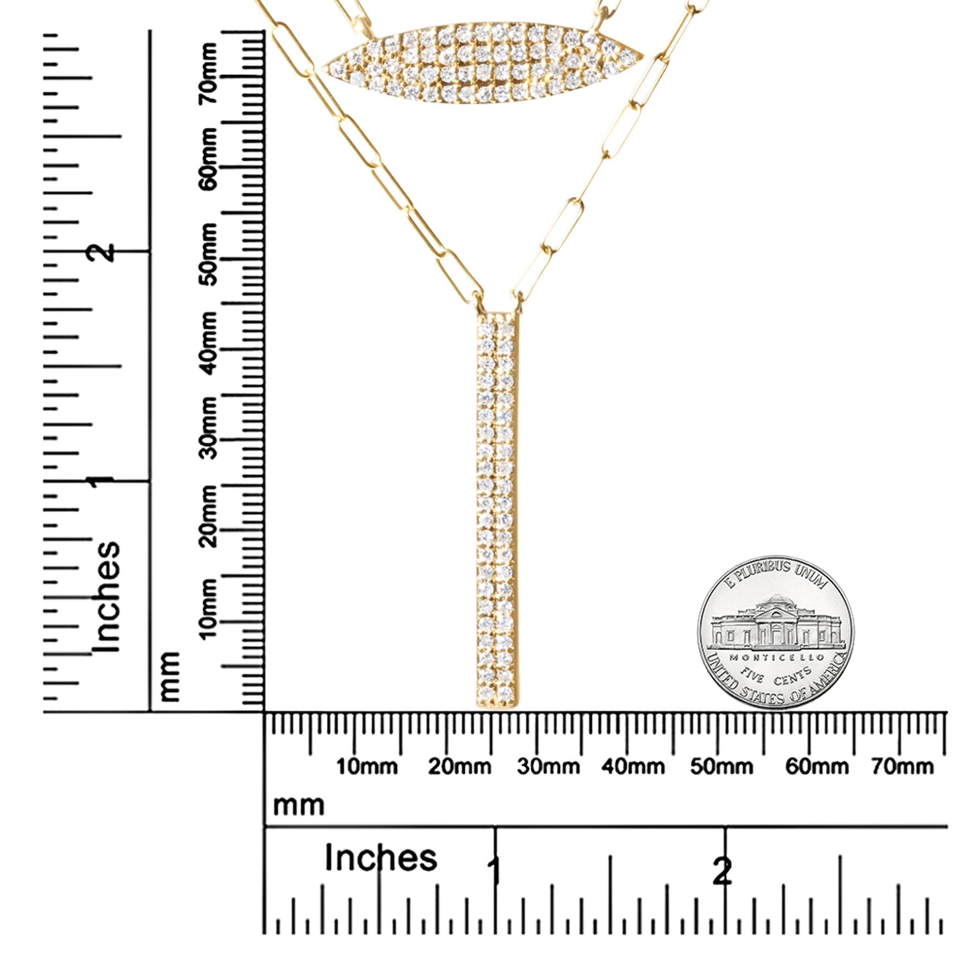 Collar con colgante de clip de papel de dos vueltas en oro amarillo de 14 quilates de 3/8 quilates con dije de marquesa y barra (color IJ, claridad I1-I2), longitudes de 18" y 20"