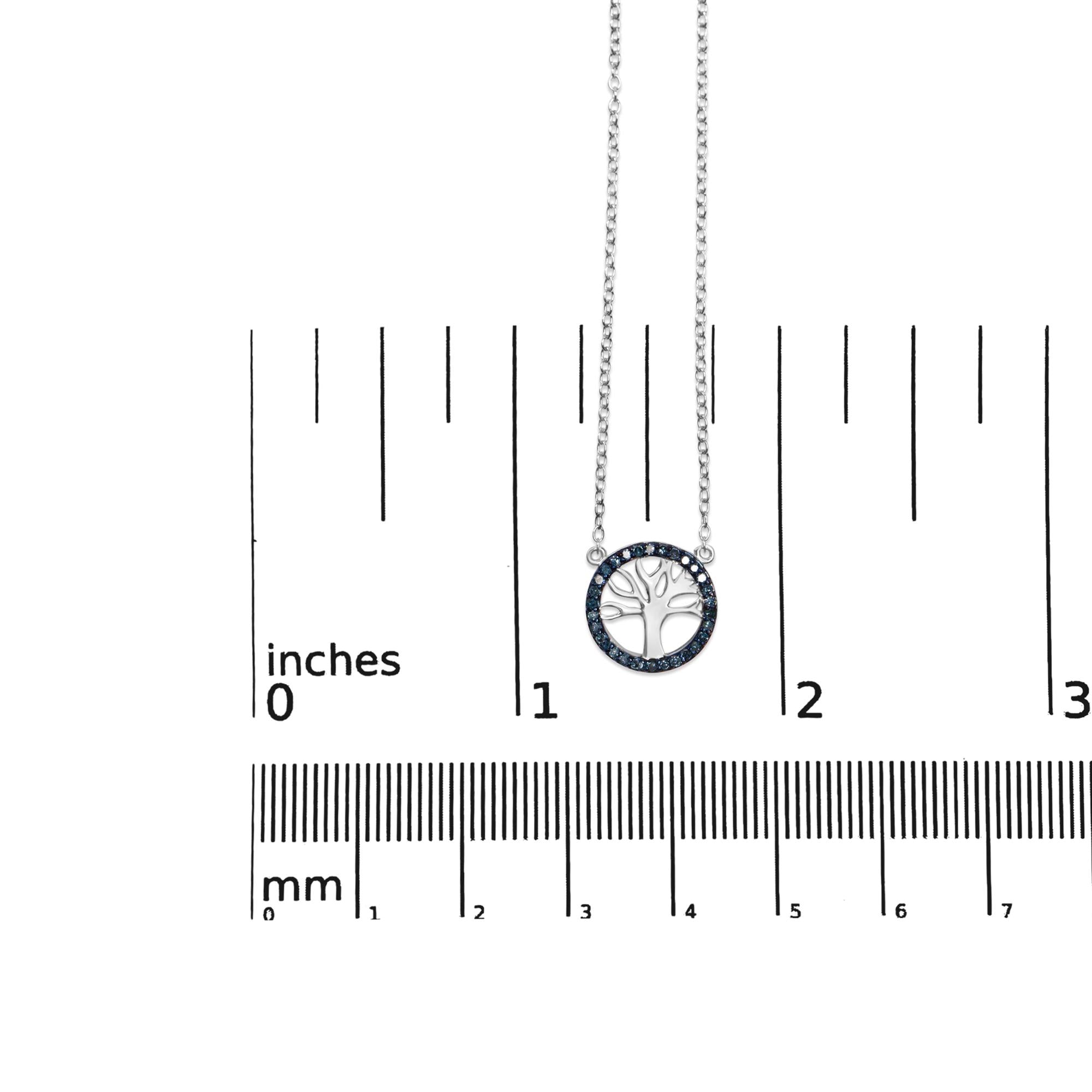 .925 Sterling Silver 1/6 Cttw Blue Diamond Tree of Life and Circle 18" Pendant Necklace (Blue Color, SI1-SI2 Clarity) - Friggin Jewelry
