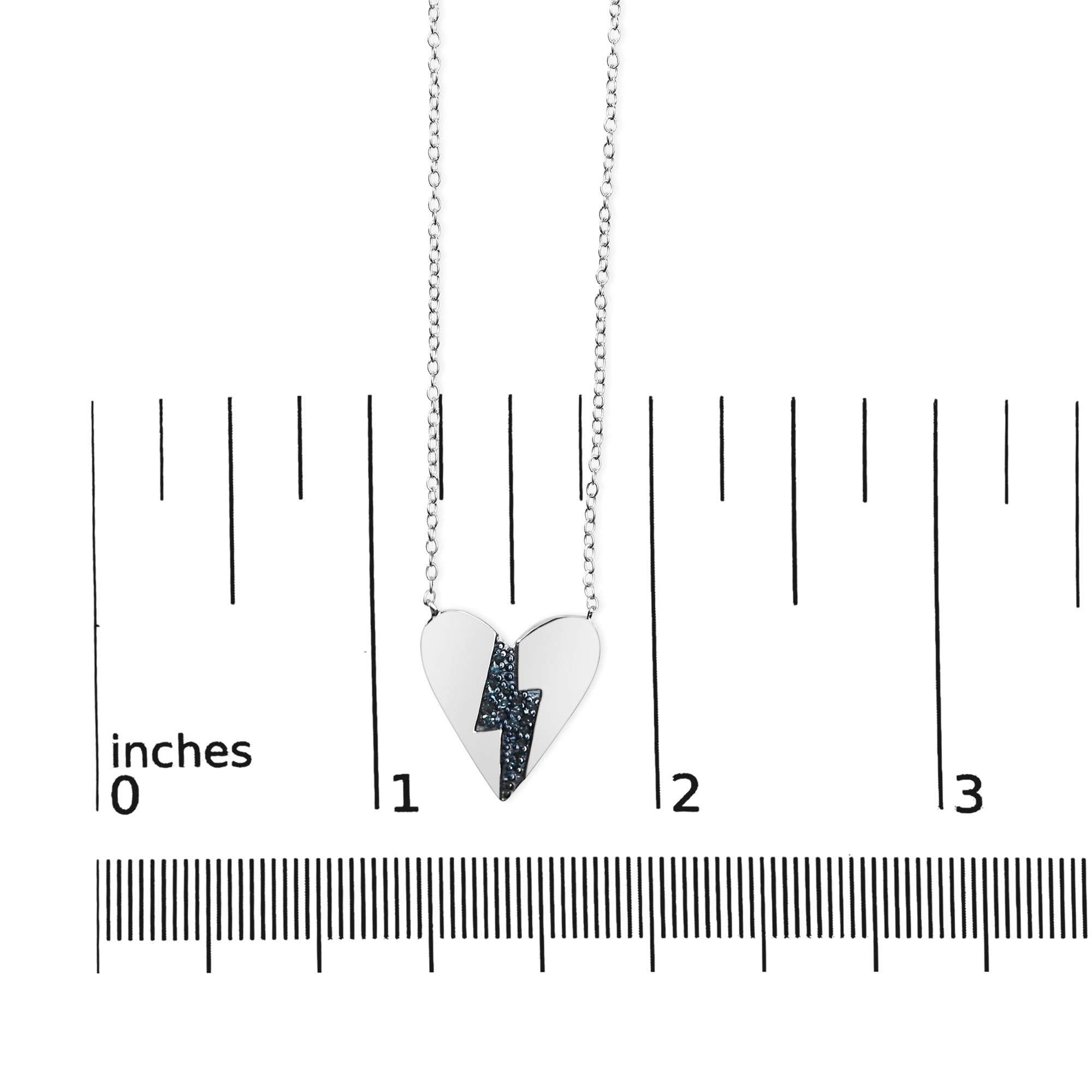 Collana con ciondolo a forma di cuore spezzato in argento sterling 925 con diamanti blu (colore HI, purezza I1-I2) - 18 pollici - Friggin Jewelry