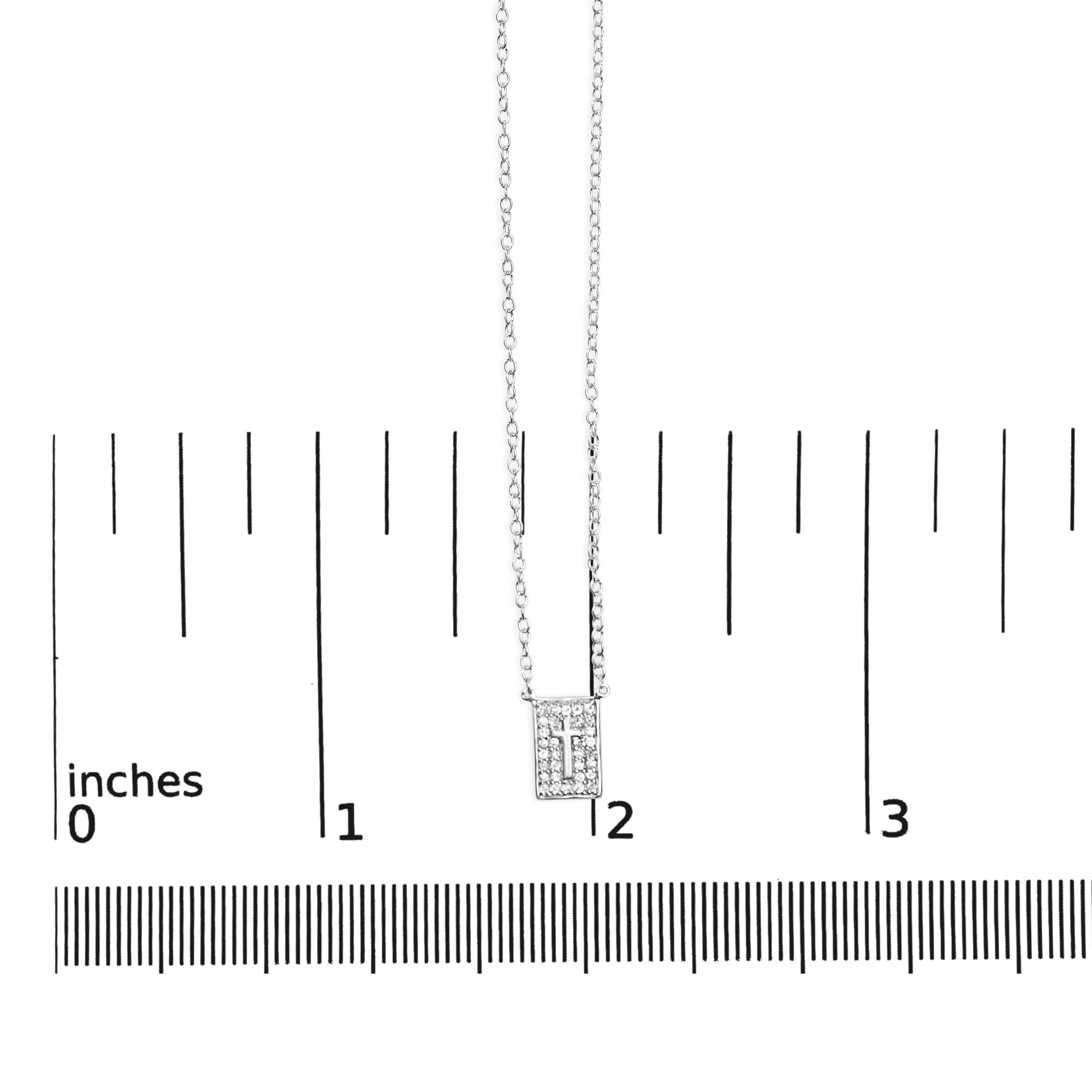 .925 Sterling Silver 1/10 Ctw Diamond Inlaid Cross Dog Tag Pendant Necklace (H-I Color, I1-I2 Clarity) - 18" - Friggin Jewelry