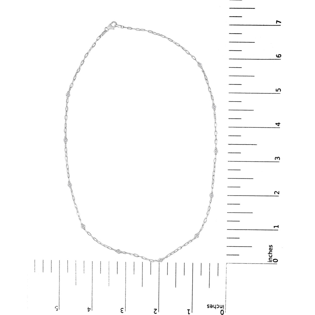 14K White Gold 1/2 Cttw Diamond Bezel Station Paperclip Chain Necklace (H-I Color, SI1-SI2 Clarity) - 18" - Friggin Jewelry