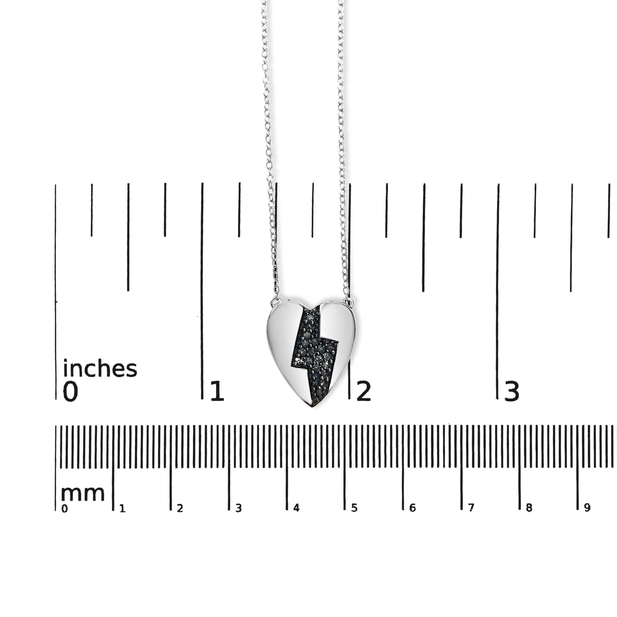 925 Sterling Silver 1/3 Ctw Blue Diamond Heart and Lightning Bolt Pendant Necklace (Blue Color, SI1-SI2 Clarity) -  18" Inches - Friggin Jewelry