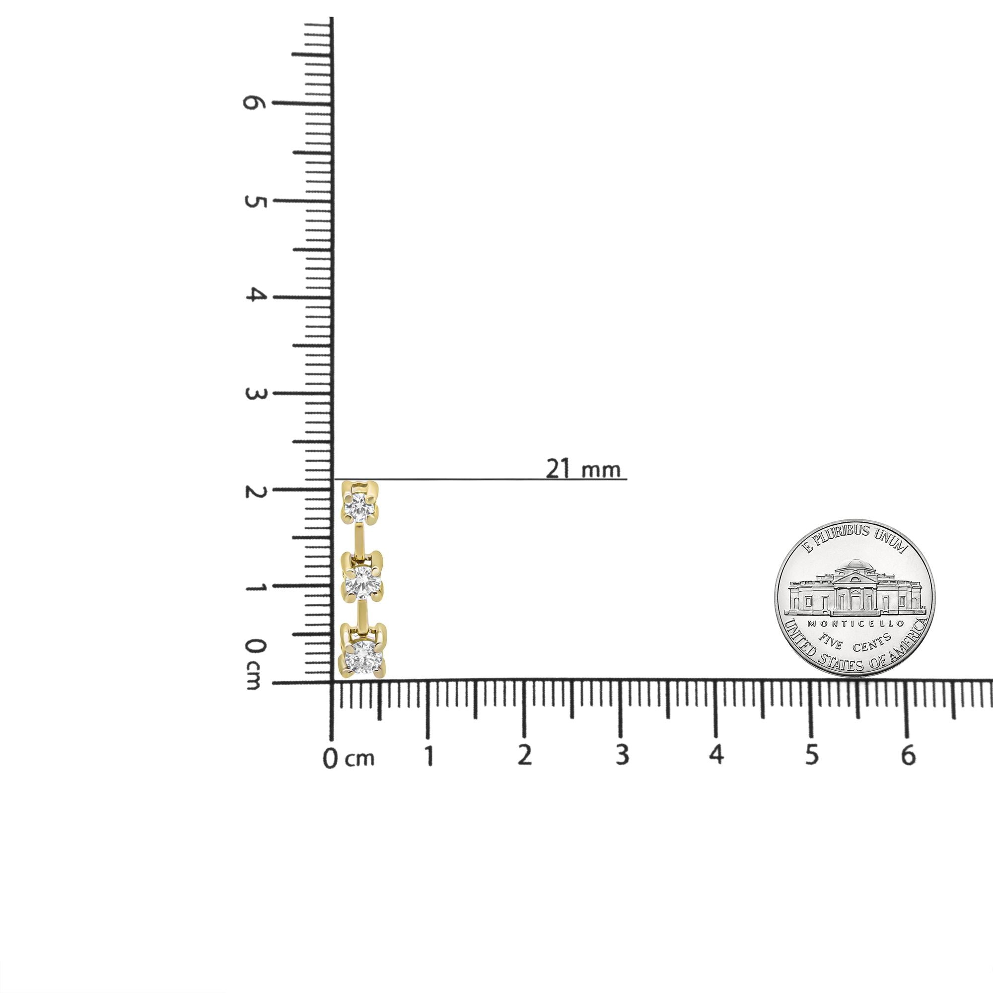 14K Gold Round Diamond 3 Stone Graduated Linear Drop Past, Present and Future Stud Earrings (H-I Color, SI1-SI2 Clarity) - Friggin Jewelry