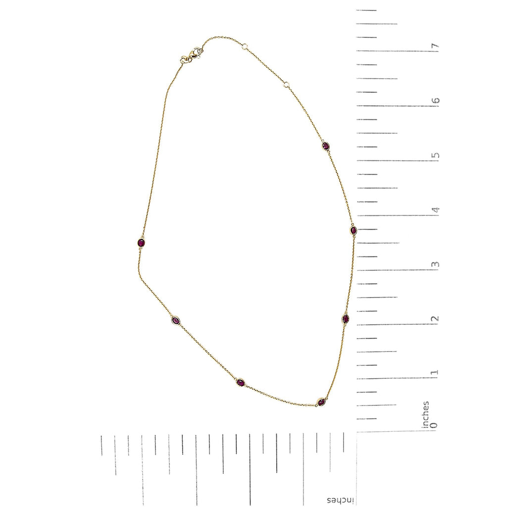 Collar con rubí rojo ovalado de 4 x 3 mm engastado en bisel en oro amarillo de 14 quilates - 45,7 cm - Friggin Jewelry