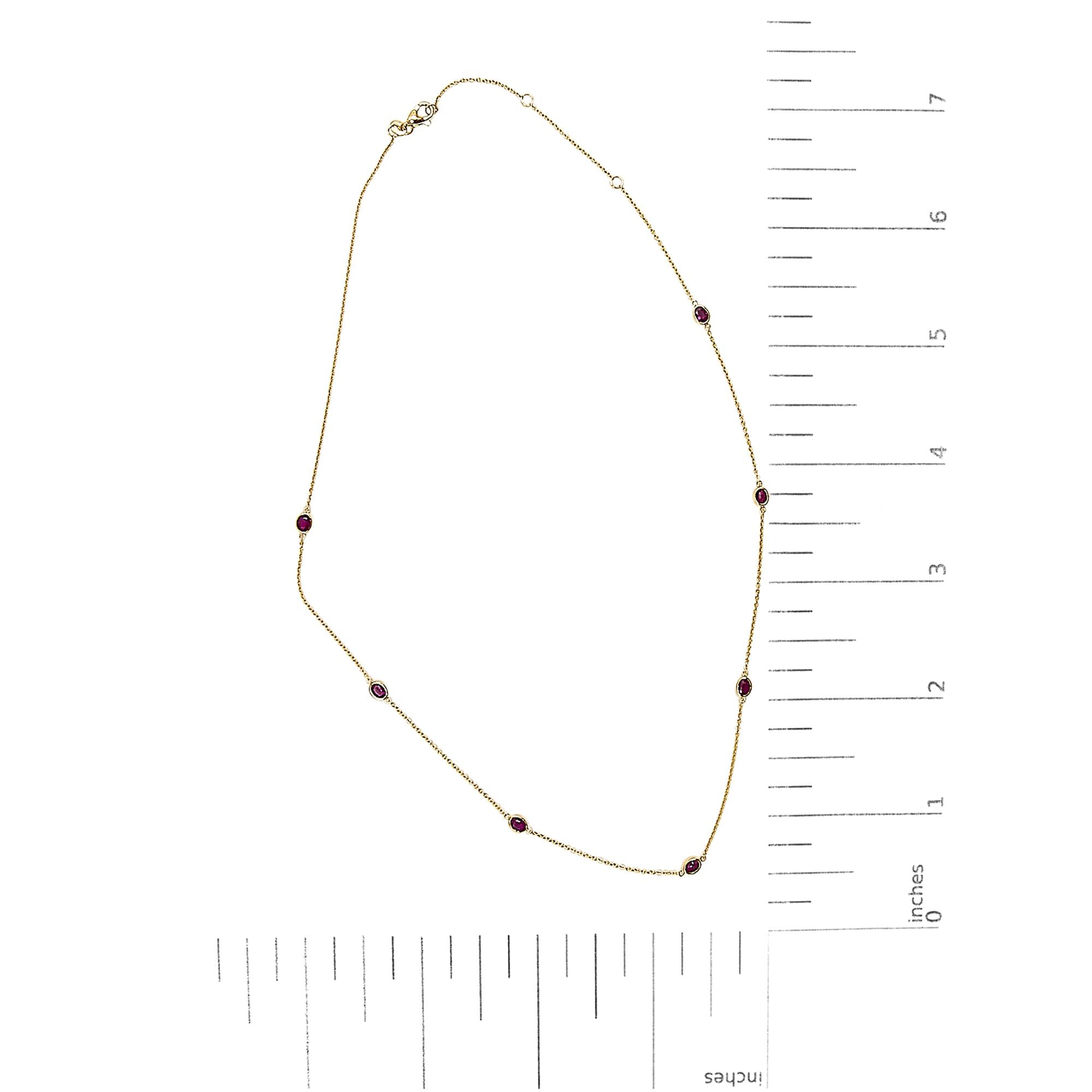 Collar con rubí rojo ovalado de 4 x 3 mm engastado en bisel en oro amarillo de 14 quilates - 45,7 cm - Friggin Jewelry