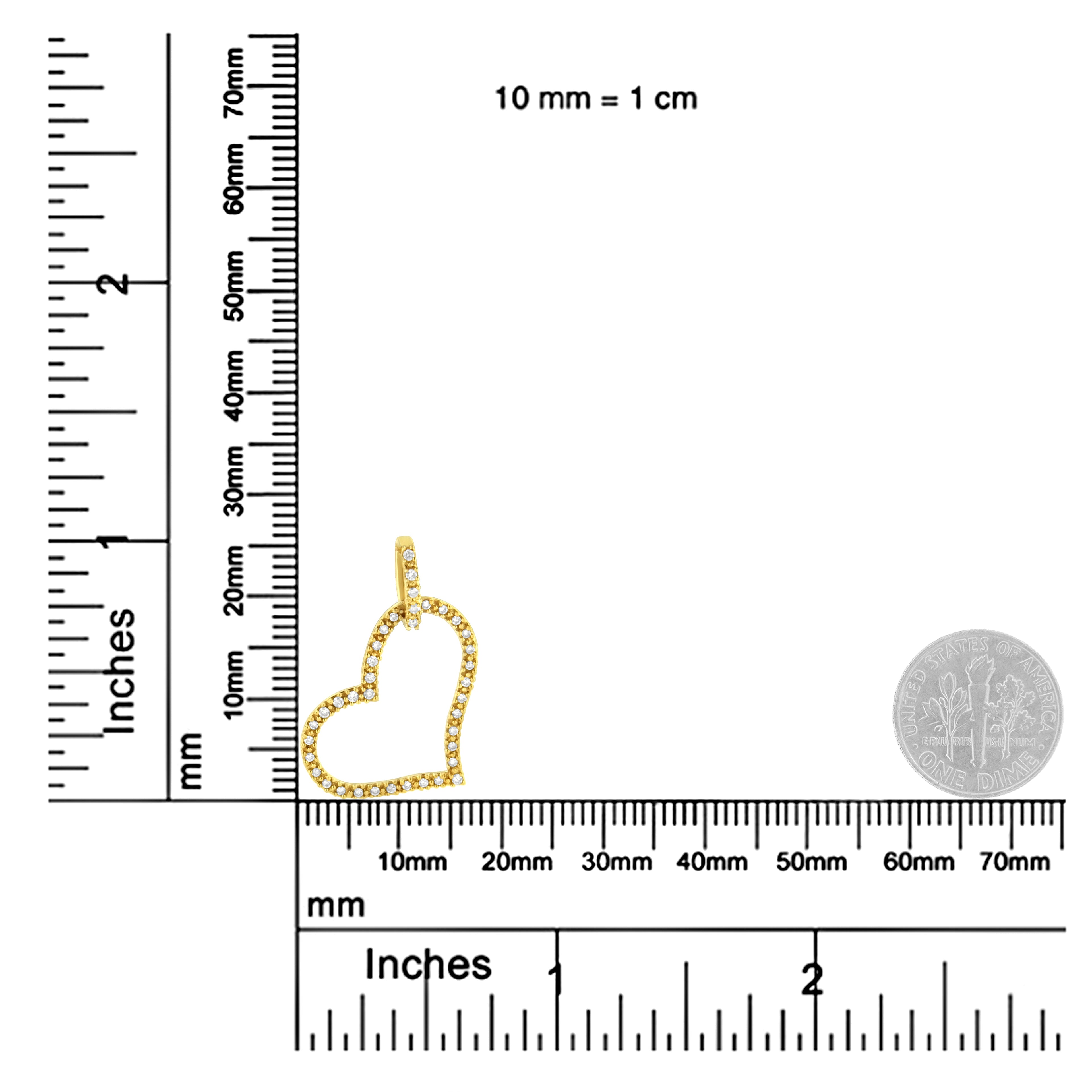 10K Yellow Gold 1/4 cttw Prong Set Round-Cut Diamond Open Heart 18" Pendant Necklace (K-L Color, I1-I2 Clarity) - Friggin Jewelry