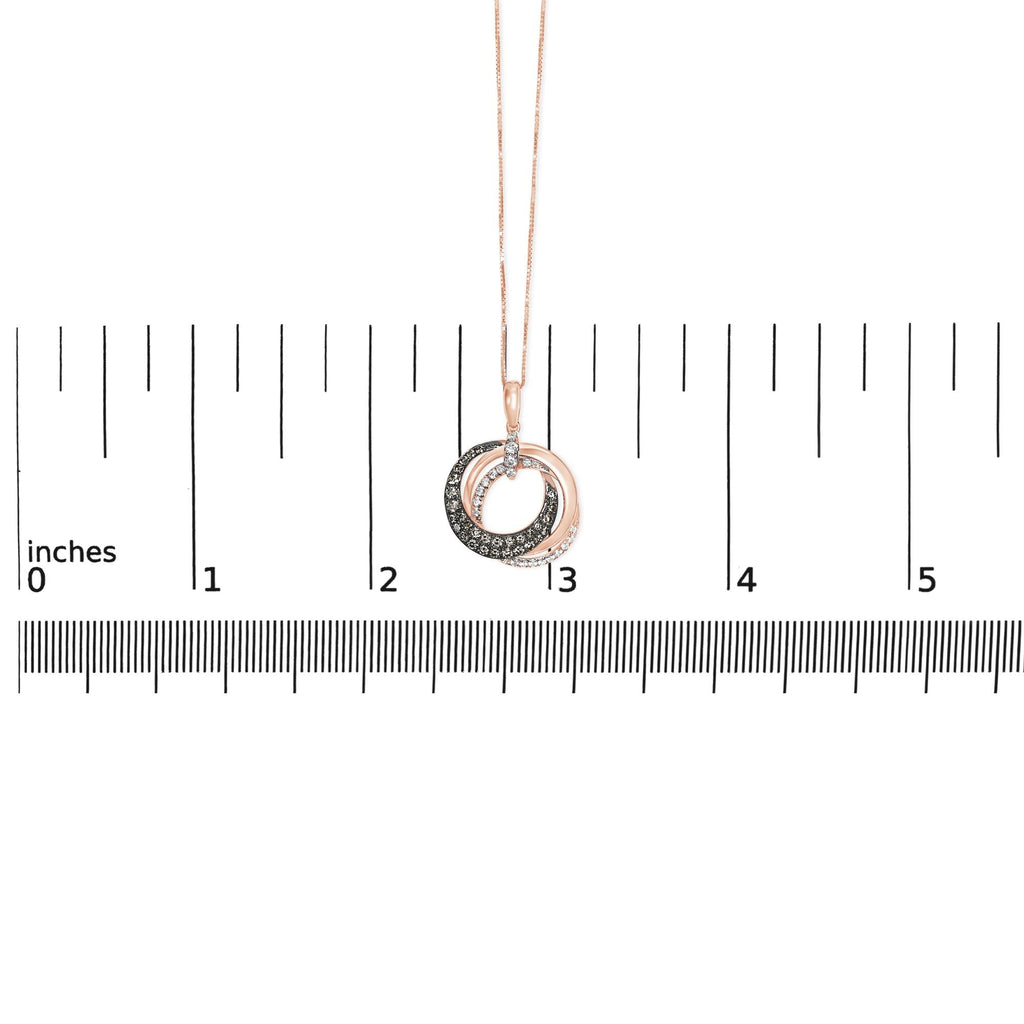 Collana con pendente a cerchio intrecciato in oro rosa 14 carati da 3/4 ct con diamanti marroni e bianchi, lunghezza 18 pollici (colore GH, purezza SI2-I1) - Friggin Jewelry