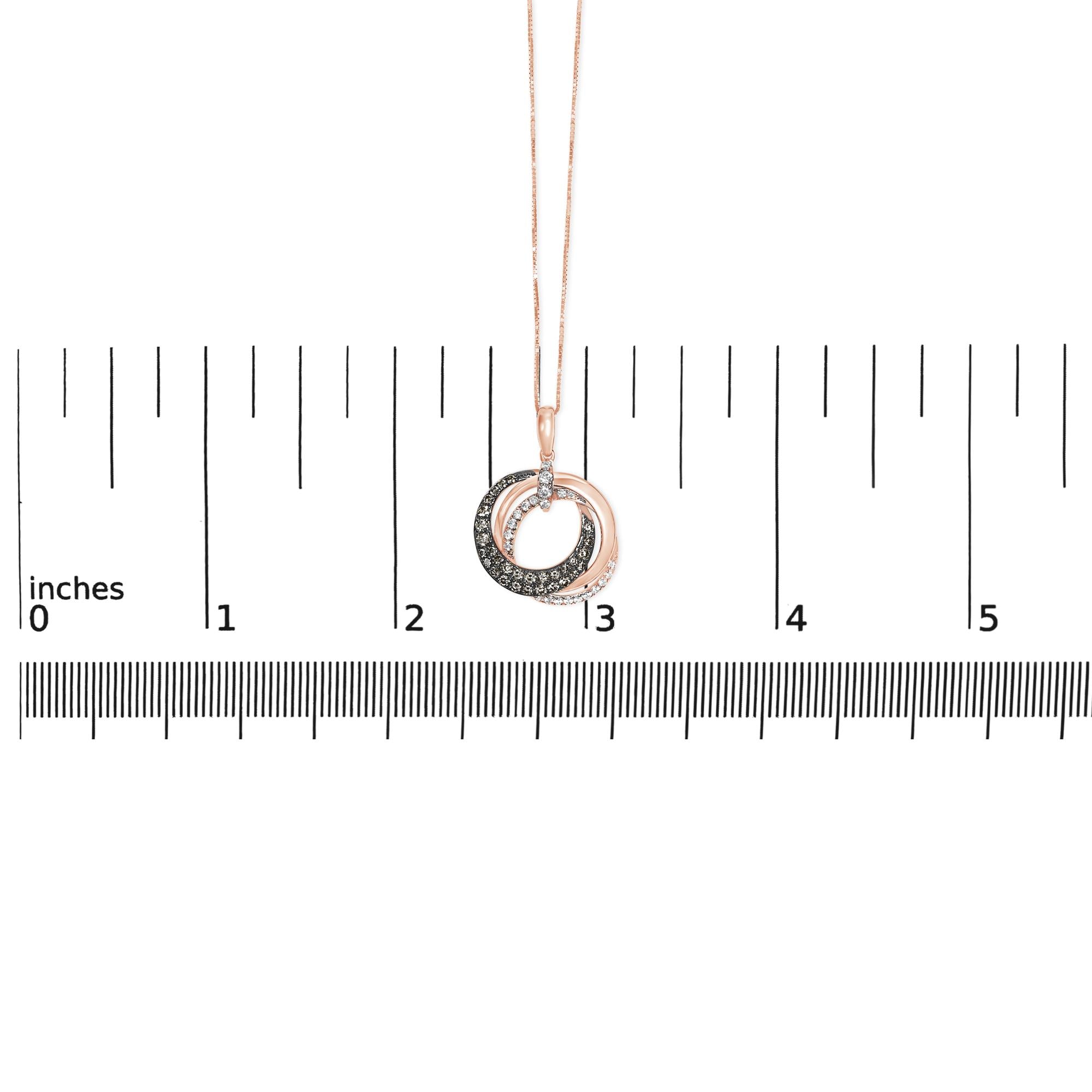 Collana con pendente a cerchio intrecciato in oro rosa 14 carati da 3/4 ct con diamanti marroni e bianchi, lunghezza 18 pollici (colore GH, purezza SI2-I1) - Friggin Jewelry