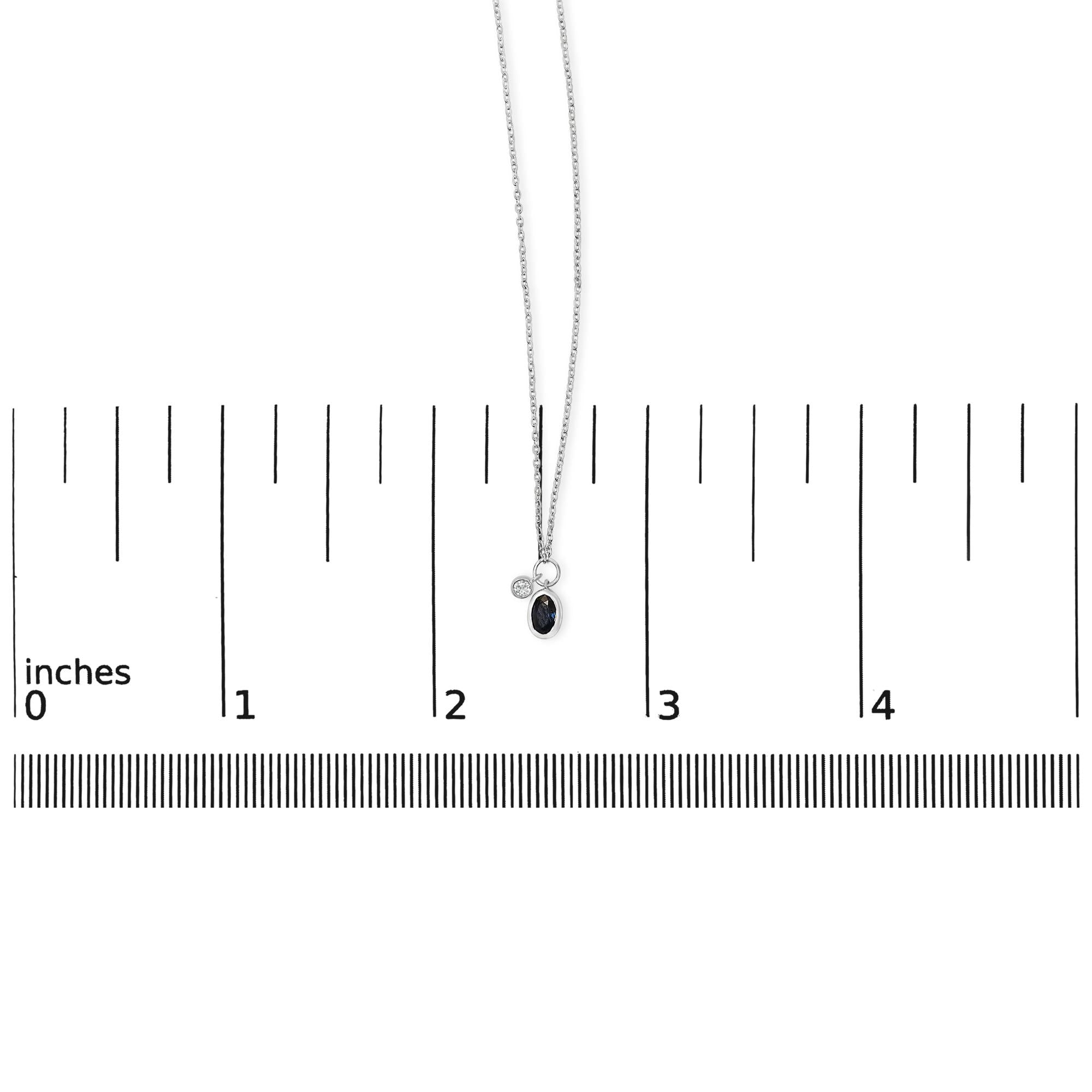 10K White Gold Oval Blue Sapphire and Diamond Double Charm Pendant Necklace - 18" Inches - Friggin Jewelry