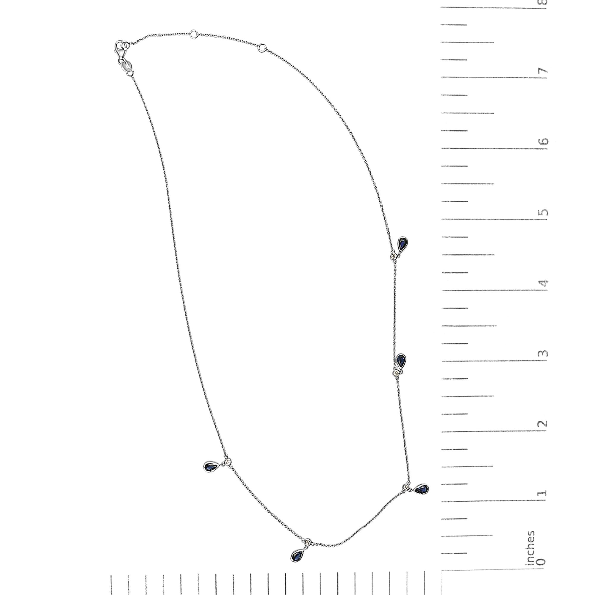 10K White Gold Dangling 5x3 mm Pear Blue Sapphire and Diamond Station Necklace - 18" Inches - Friggin Jewelry