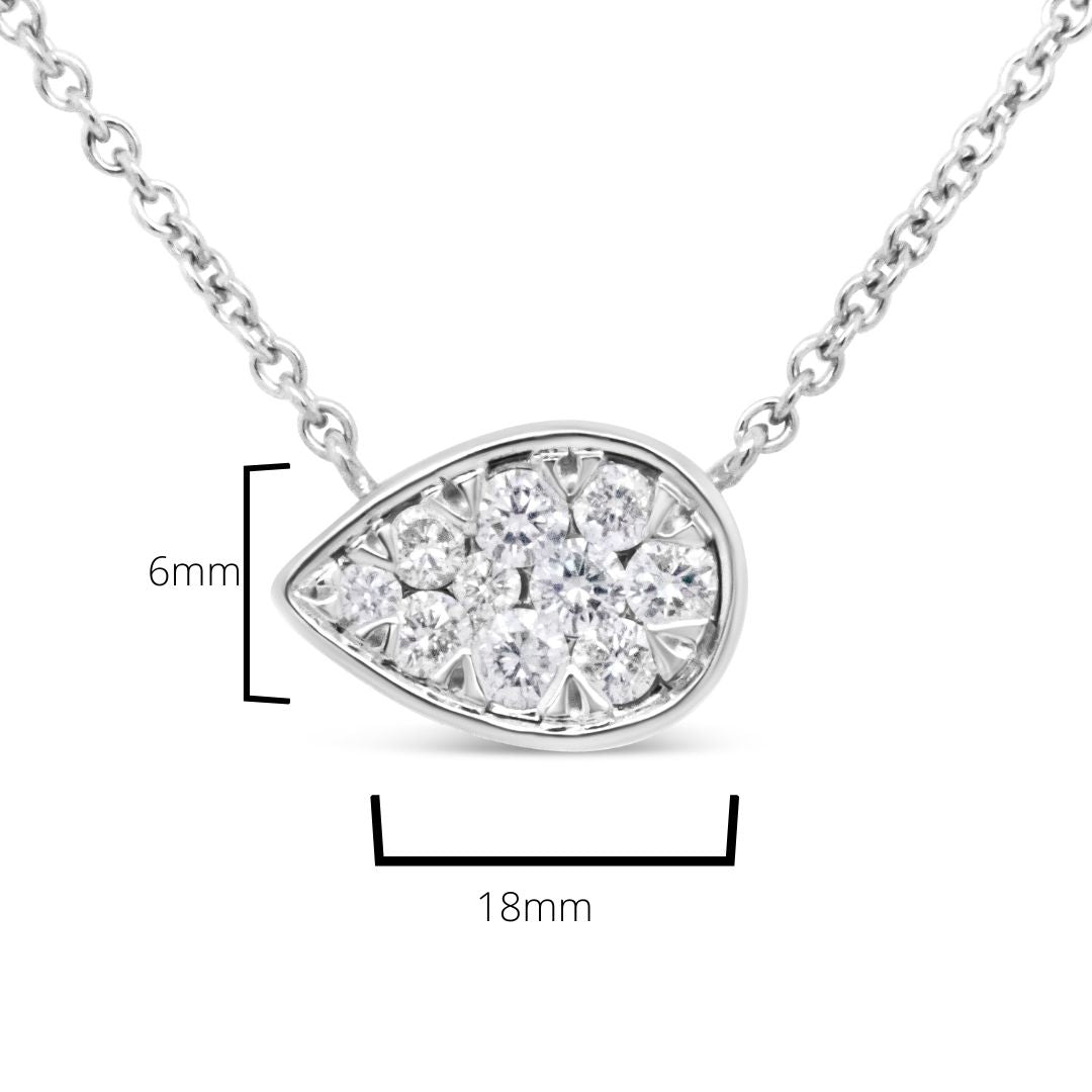 14K White Gold 1/4 Cttw Round Diamond Composite Teardrop Shape 18" Pendant Necklace - (G-H Color, SI2-I1 Clarity) - Friggin Jewelry